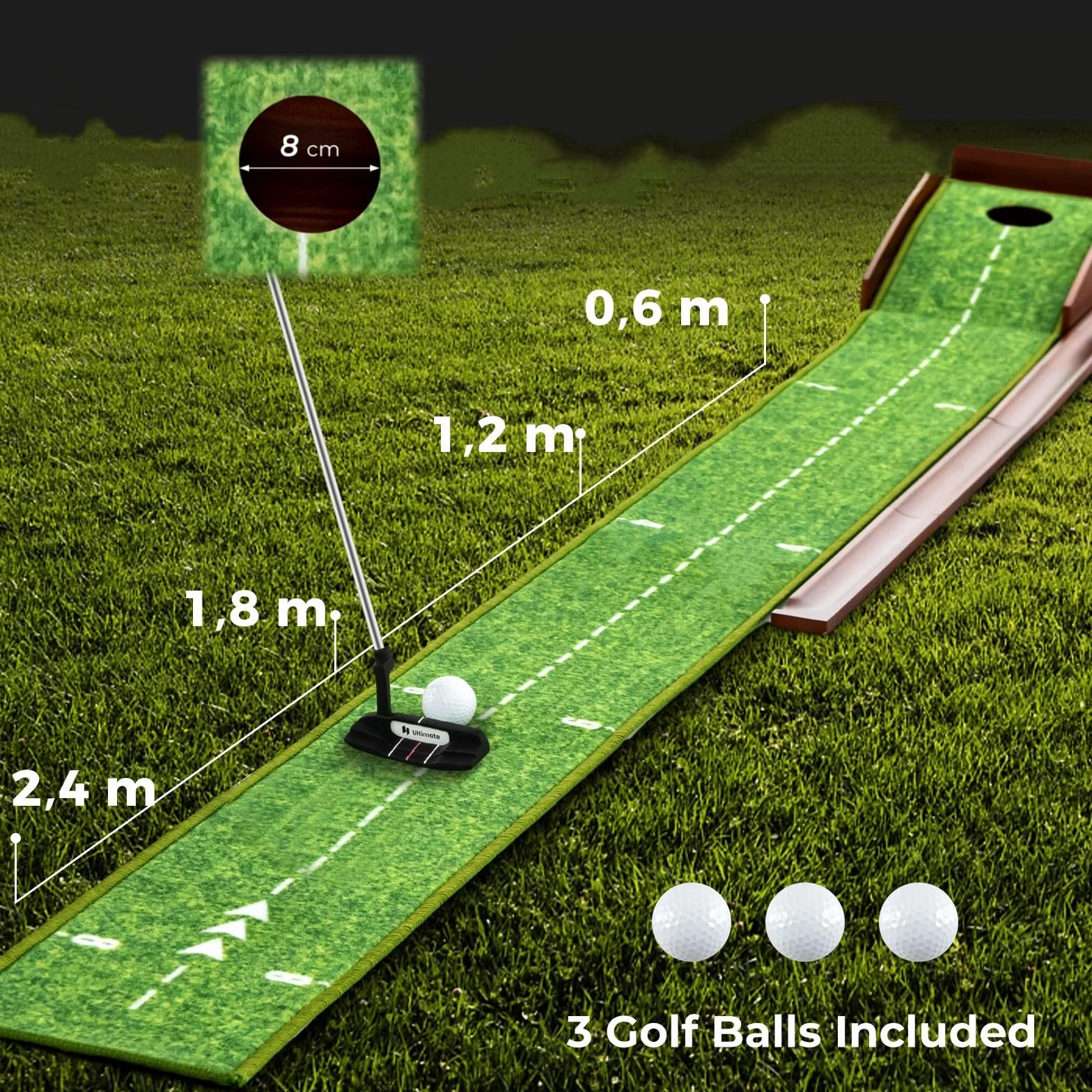 LIFEZEAL Golf Putting Matte, tappetino da golf con fori, tappetino portatile da golf con ritorno automatico, attrezzatura da golf con 3 palline, tappetino da golf per interni ed esterni (1 foro)