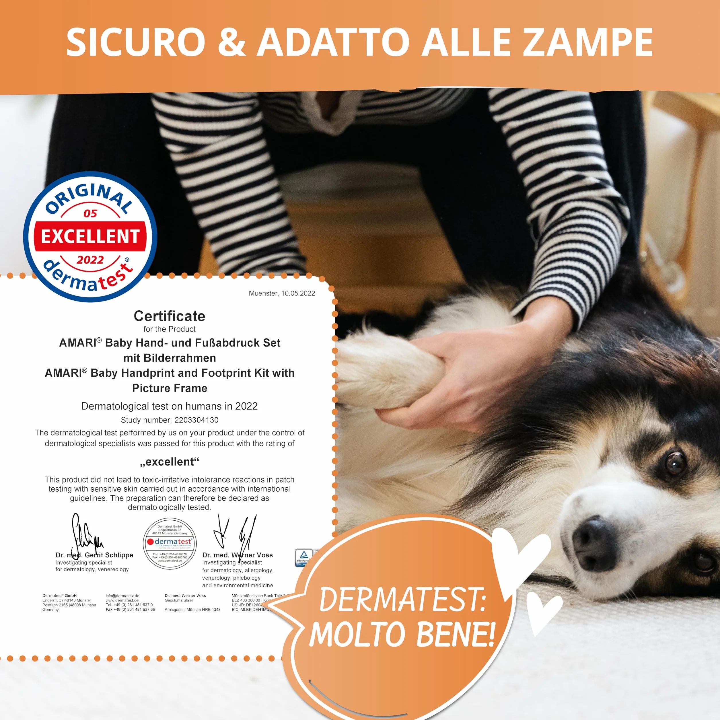 Amari Mari Set di Impronte di Zampe per Animali con Lettere, Numeri e Cornici per Cani