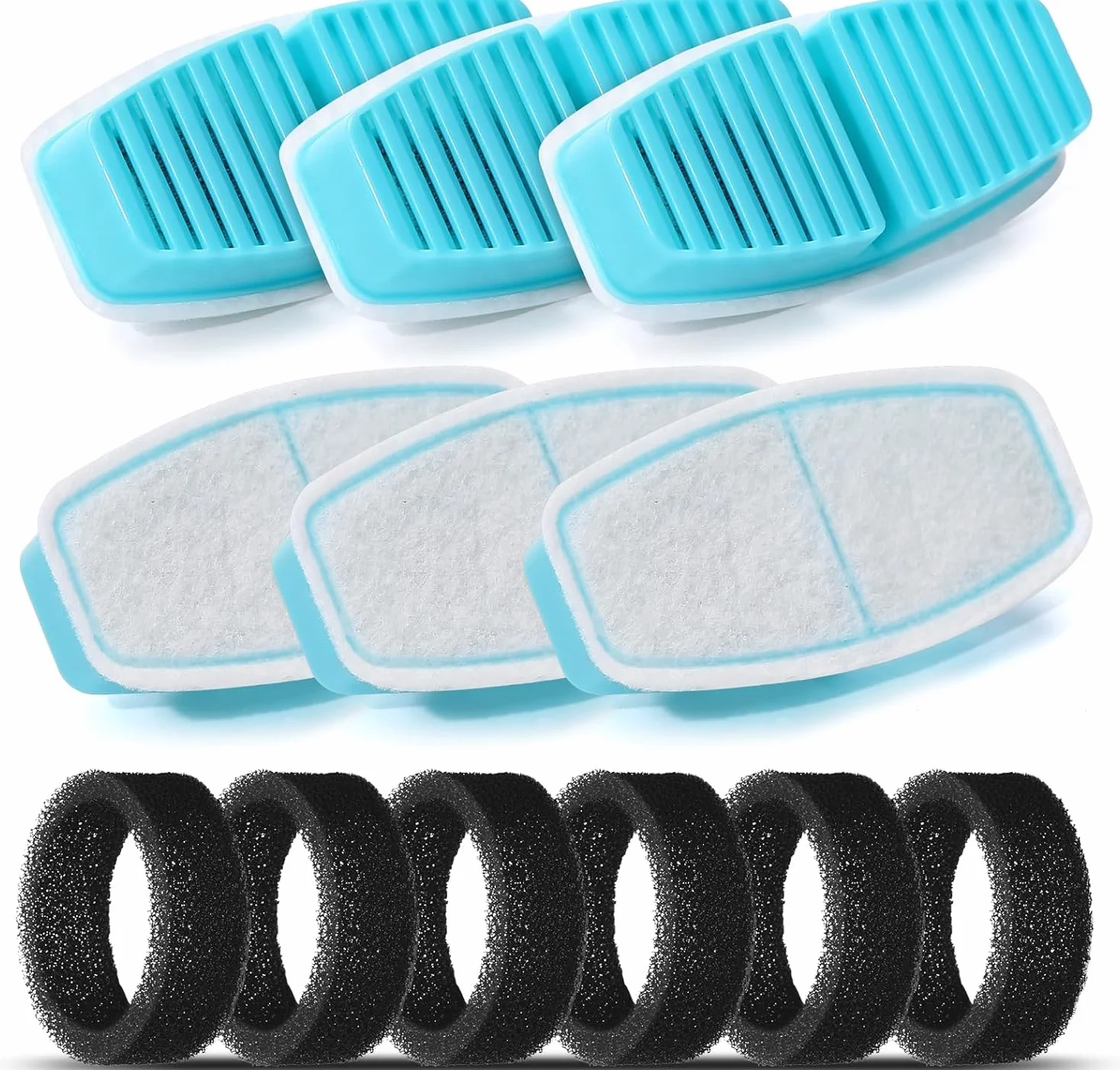 Filter BEMOONY Fontanella per Gatti Filtro, 6 Filtri a Carbone + 6 Spugne, Multi-Filtrazione, per 3.2L Fontana Per Gatti(H7), Filtrazione dei Peli Galleggianti, Addolcimento Dell'Acqua