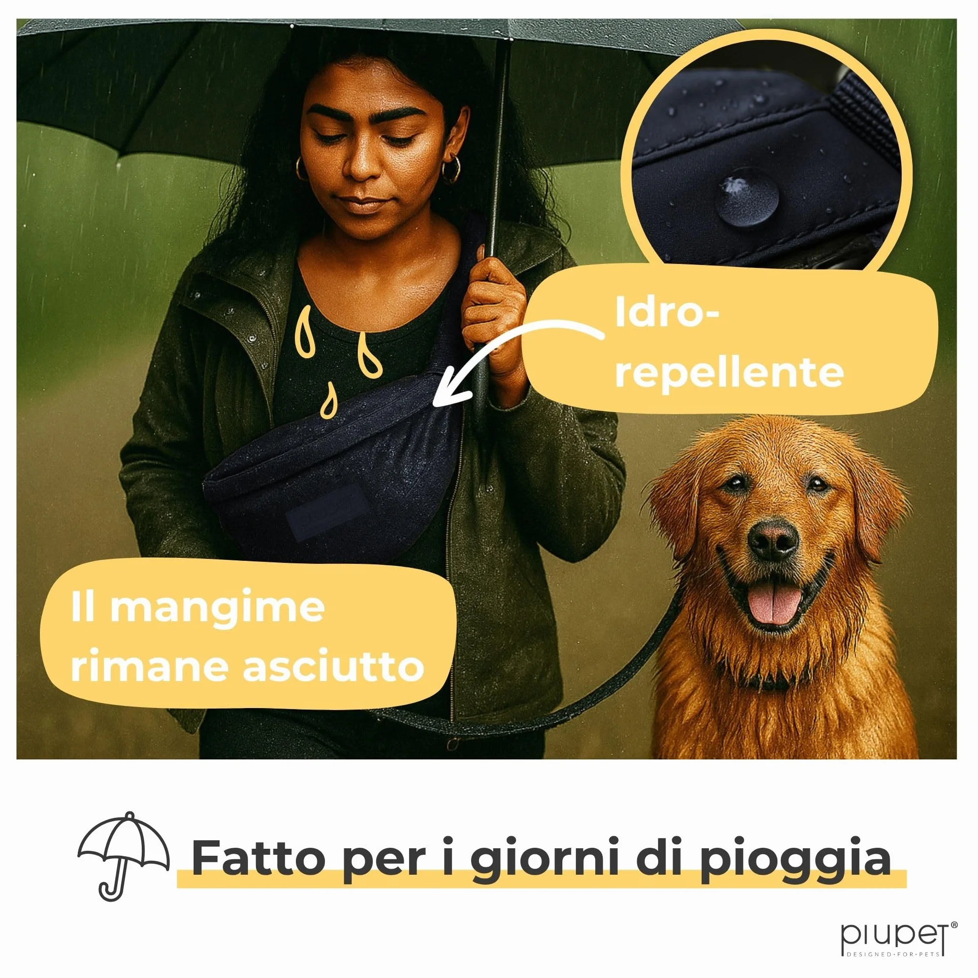 PiuPet® Borsa per Cani I Borsa per Cani Elegante e Impermeabile con 3 Scomparti con Cerniera I Marsupio 2 in 1 per l'addestramento del Cane e Borsa a Tracolla I con Tasca Interna Rimovibile (Nero)