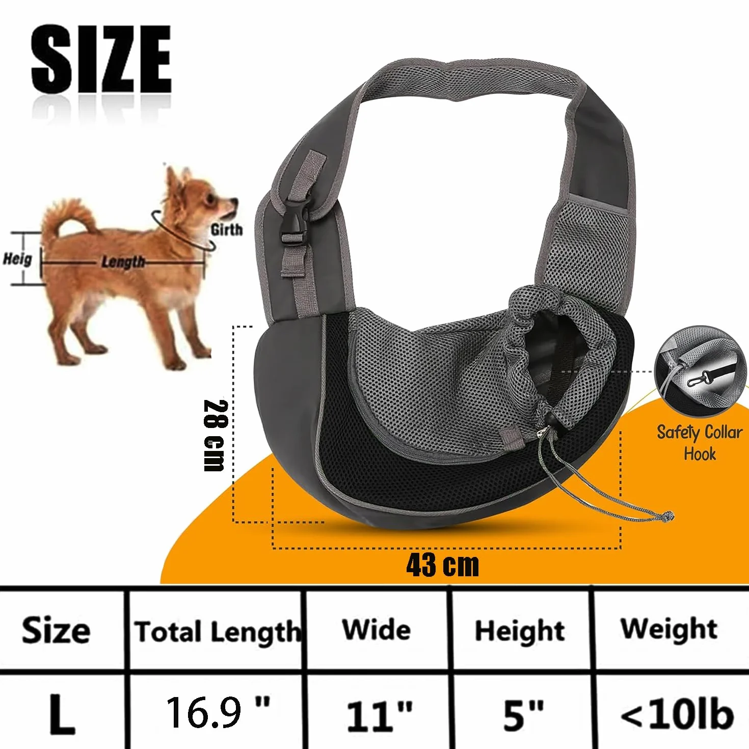 Borsa per Cani con Tracolla Regolabile - Marsupio in Rete Traspirante per Trasporto Cani Gatti Piccola (Nero)