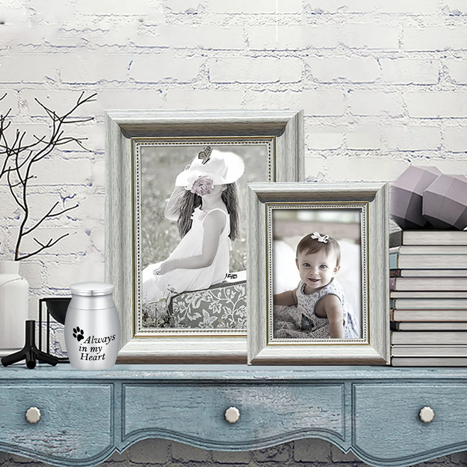 Urna piccola per cremazione Keepsake cenere umana animale domestico Mini supporto Memorial 2 pezzi argento