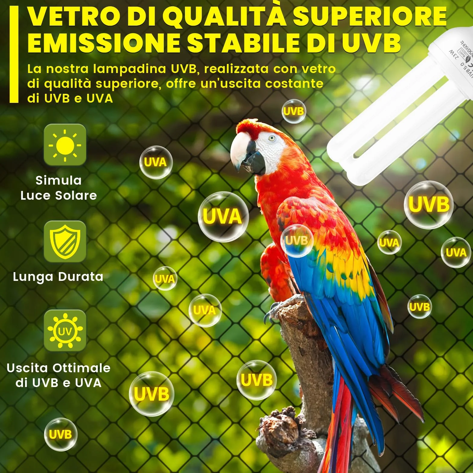 UVB 5.0 E27 23W Lampada Fluorescente Compatta per Uccelli