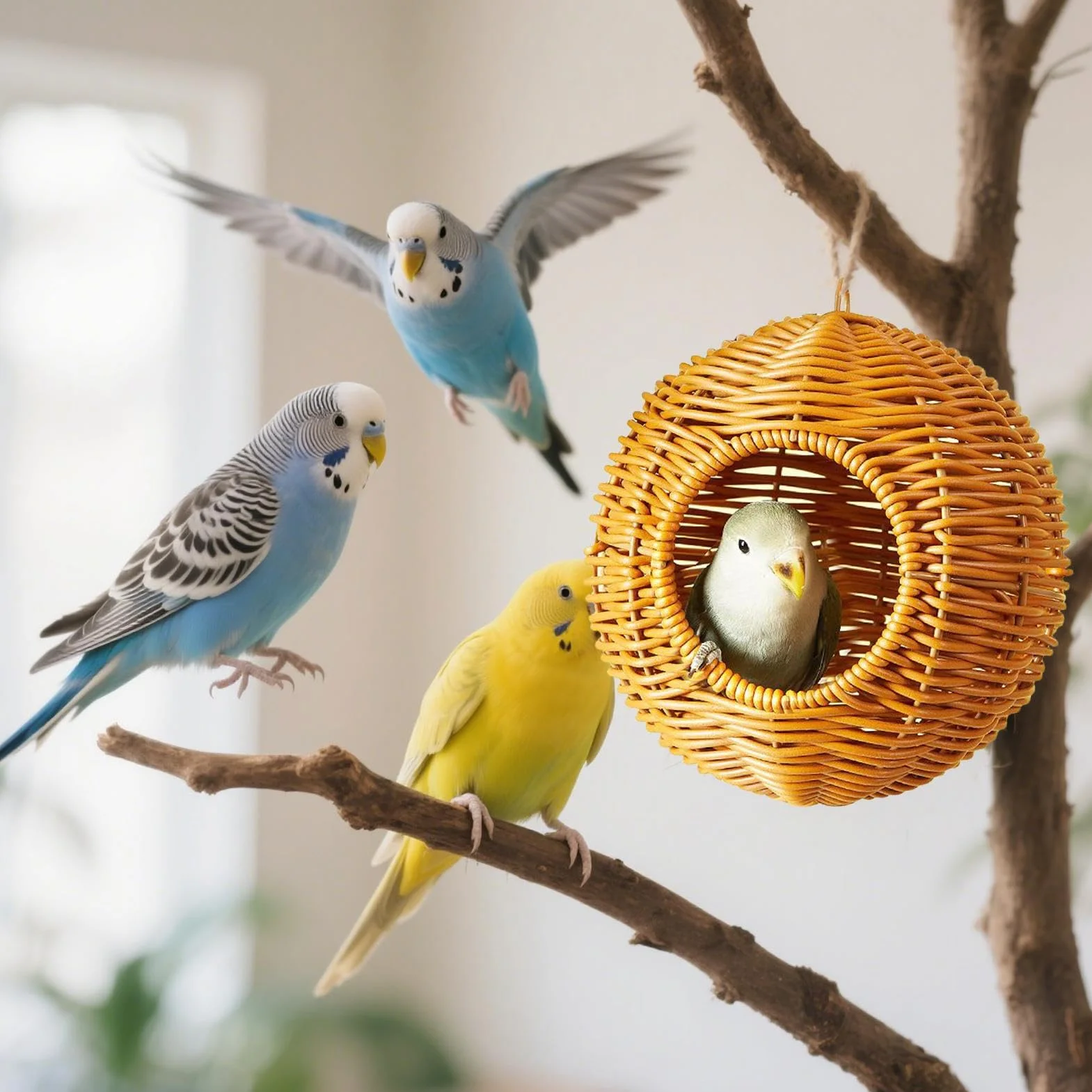 Casetta per Uccelli,Casa Per Pappagalli in Vimini Sintetico | Rifugio Intrecciato Per Cocorite, Canarini E Piccoli Animali