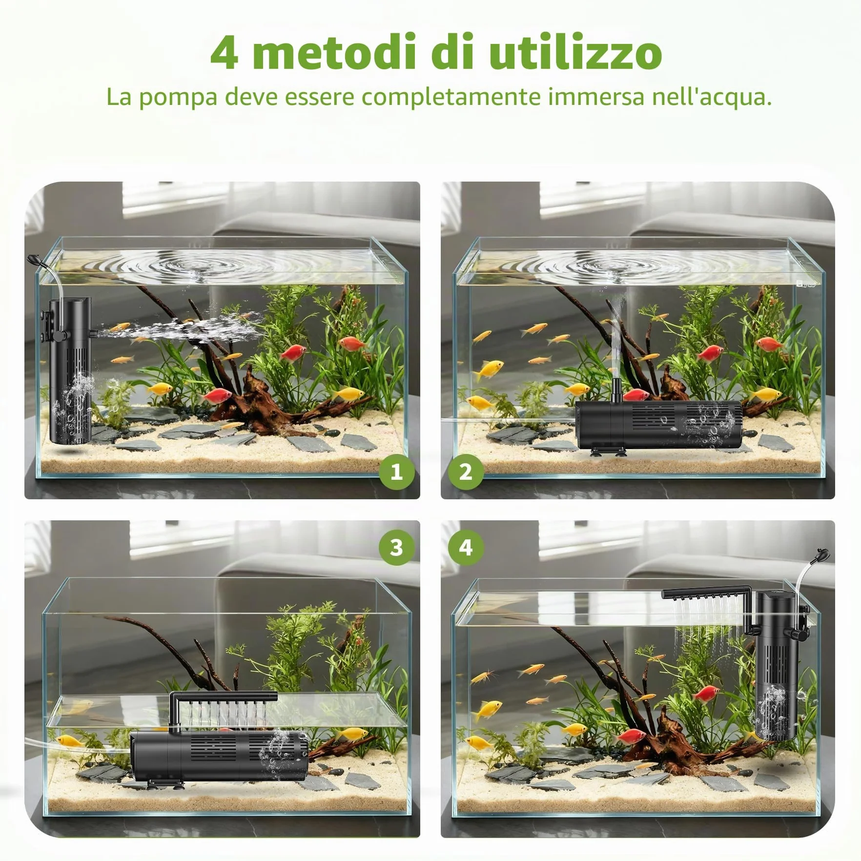Forever Speed Filtro per Acquario con chiarificatore UVC 6W,Pompa Acquario Integrata, Filtro Interno 5 in 1 per acquari 40–100L (500L/H)