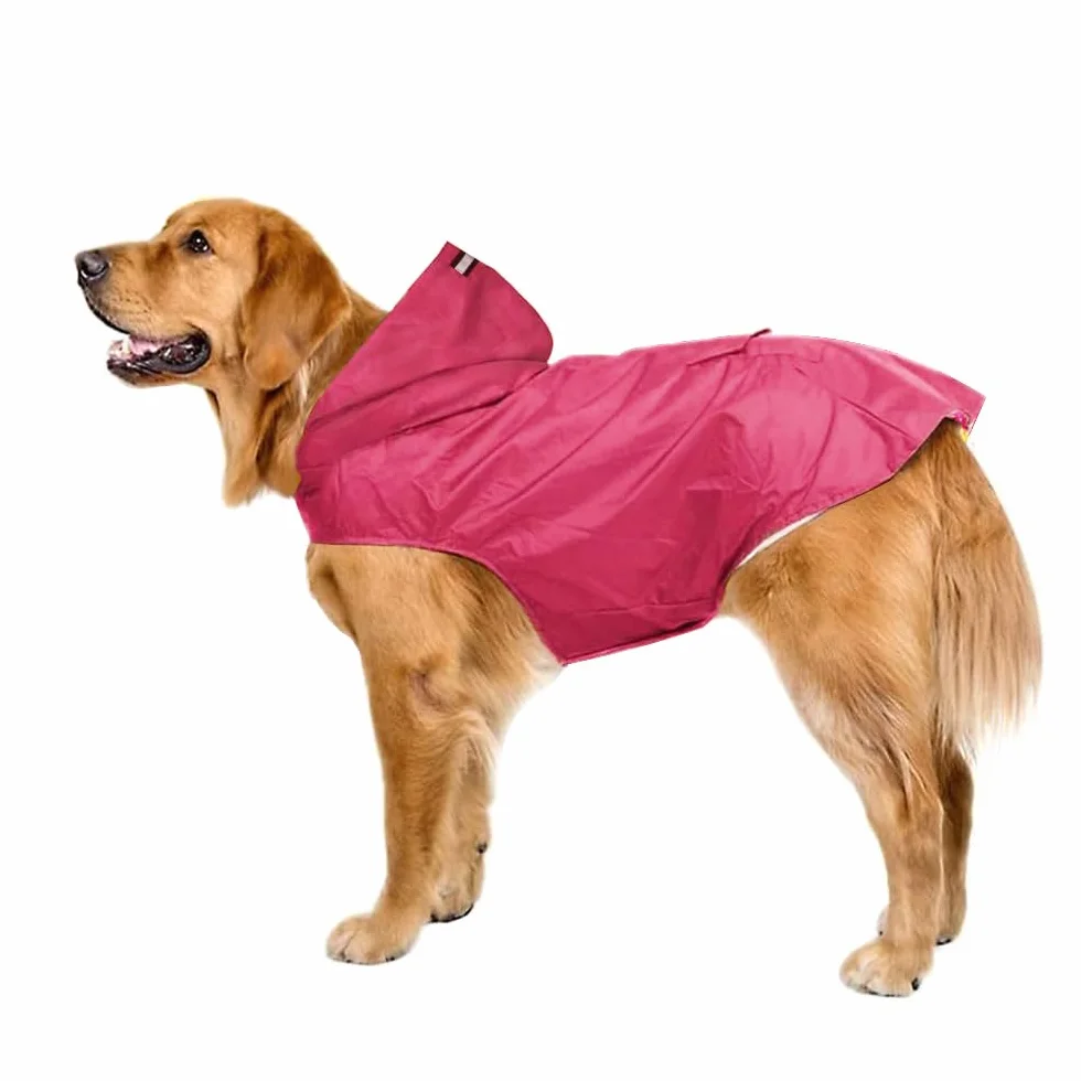 Voarge Impermeabile per cani di medie e grandi dimensioni con cappuccio, poncho riflettente per piccoli cani (4XL, rosso)