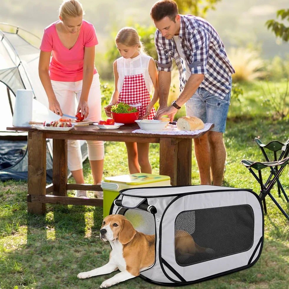 Trasportino per cani pieghevole, 92 x 52 x 52 cm, doppia porta pop-up, in tessuto Oxford, traspirante, robusto, trasportino per cani e gatti fino a 29,5 kg (grigio)