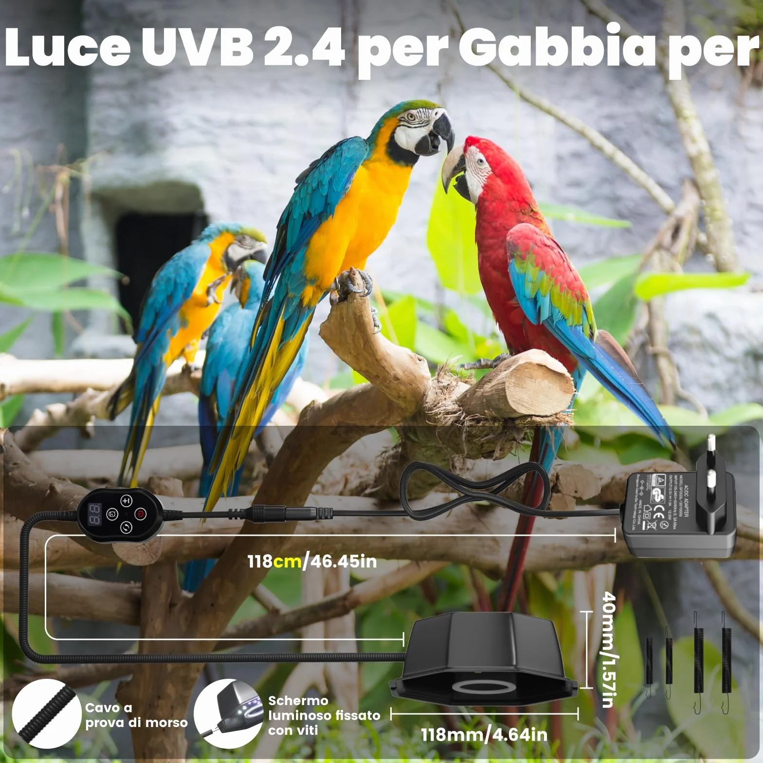 GlowUp Lampada Uccelli UVB 2.4 10W LED Spettro Completo Dimmabile per Gabbia Pappagalli
