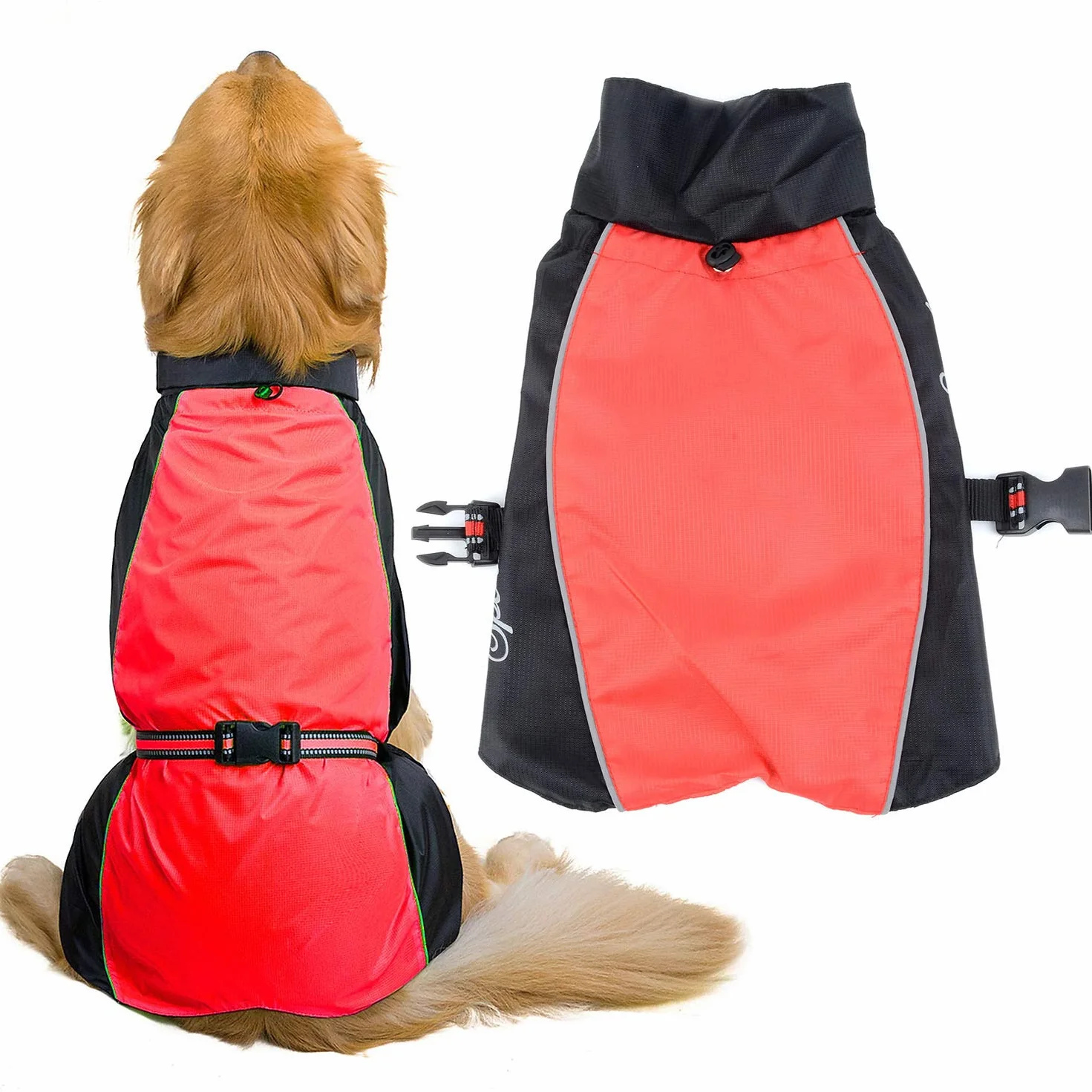 Zunea Impermeabili per Cani Taglia Media e Grande Leggero Riflettente Giacca di Sicurezza Impermeabile Antivento Foderata in Rete Traspirante Vestiti Abbigliamento per Escursionismo Rosso 6XL