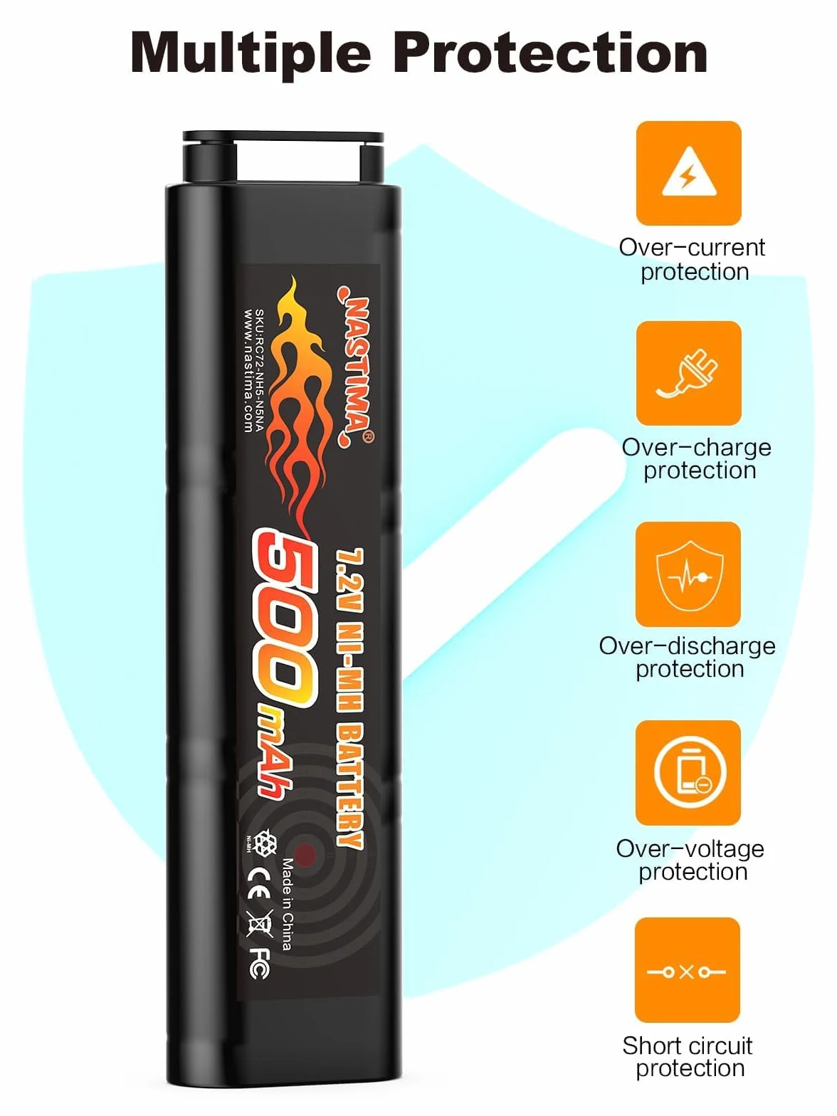 NASTIMA 2/3N 7,2V 500mAh Ni-MH Batteria per Pistole Softair AEP AEG