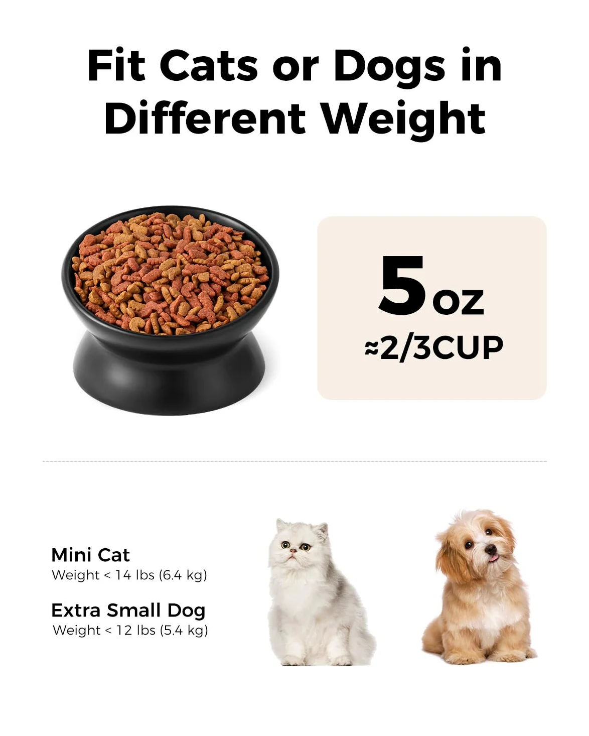LoeJan Ciotola rialzata per cibo per gatti, 141,7 g, in ceramica, rialzata e inclinata, anti vomito e protegge le spine degli animali domestici, per cani di piccola taglia, gatti con faccia grassa