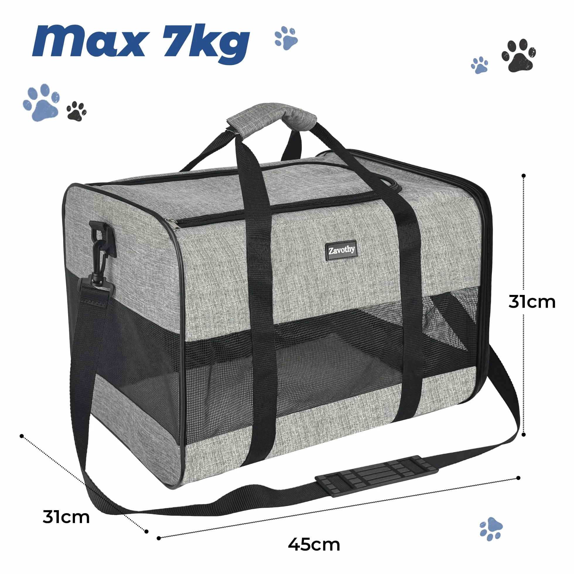 Zavothy Borsa per Trasporto Gatto Cane Traspirante Pieghevole Custodia Tracolla Regolabile Materasso Rimovibile L Beige