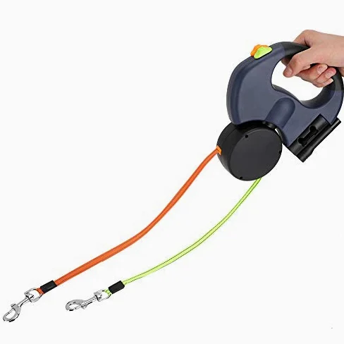 lyrlody Guinzaglio per Cani Retrattile 3 Metri, Doppio Guinzaglio del Cane per 2 Cani, 360° Groviglio- Guinzaglio Allungabile, con Luci a LED, Fettuccia in Nylon