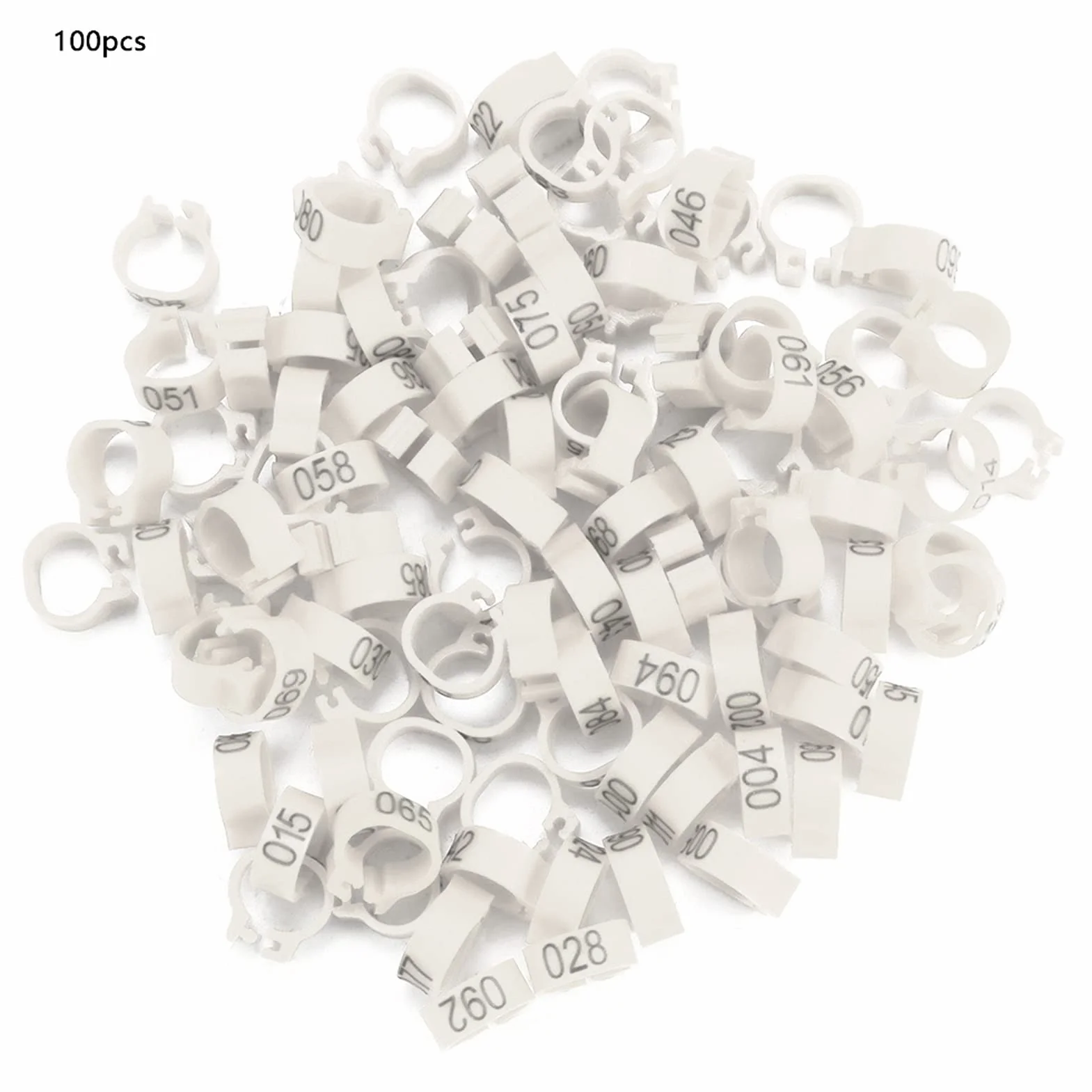 Cyrank 100 Pz/Borsa Anelli di Piccione, 8mm Anelli per Zampe di Uccello in Plastica 001-100 Anelli di Fasce per Gambe di Uccello di Piccione di Lettera di Plastica Numerata(Bianco)