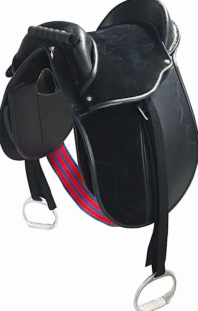 Cwell Equine Sella per Bambini con staffe, sottopancia e Cinghie (30,5 cm, Nero)