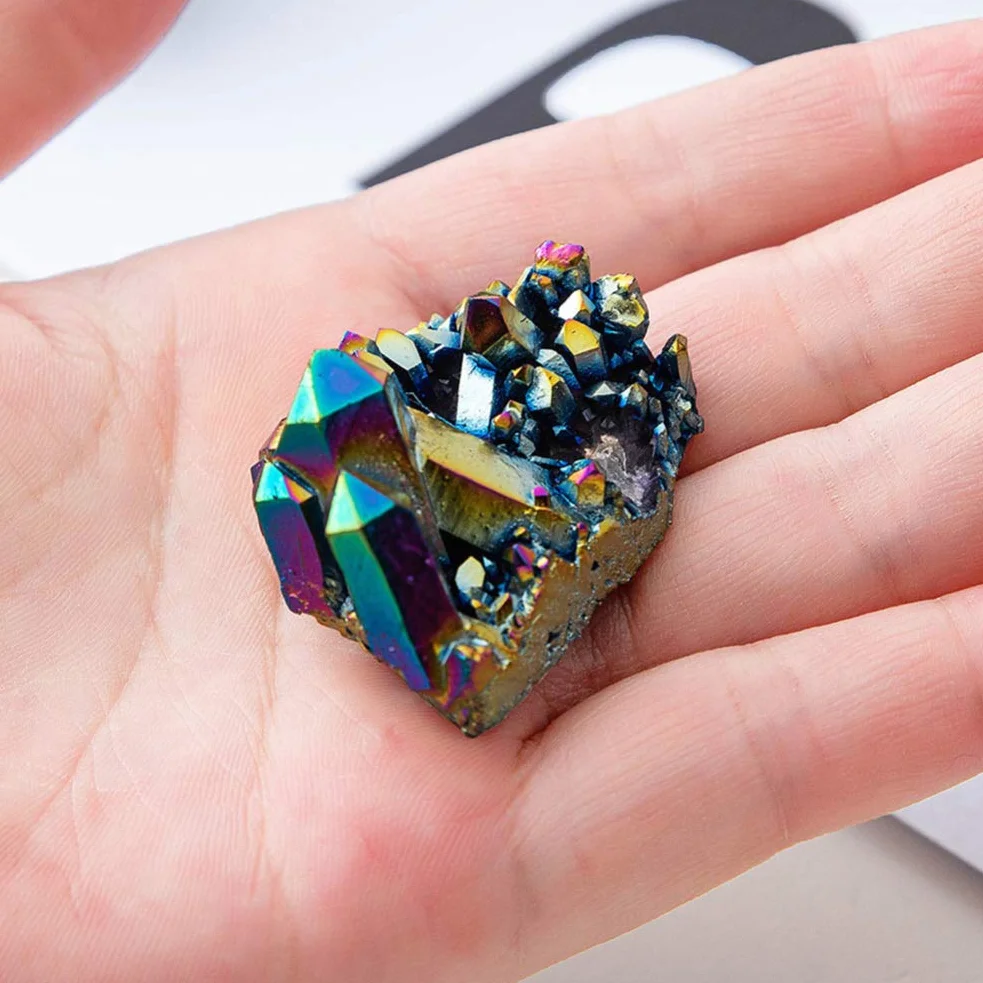 EXCEART Grappolo di cristallo arcobaleno naturale, 2 pezzi, decorazione per la casa, feng shui, acquario, artigianato e regali 4,5 x 3,5 x 3 cm