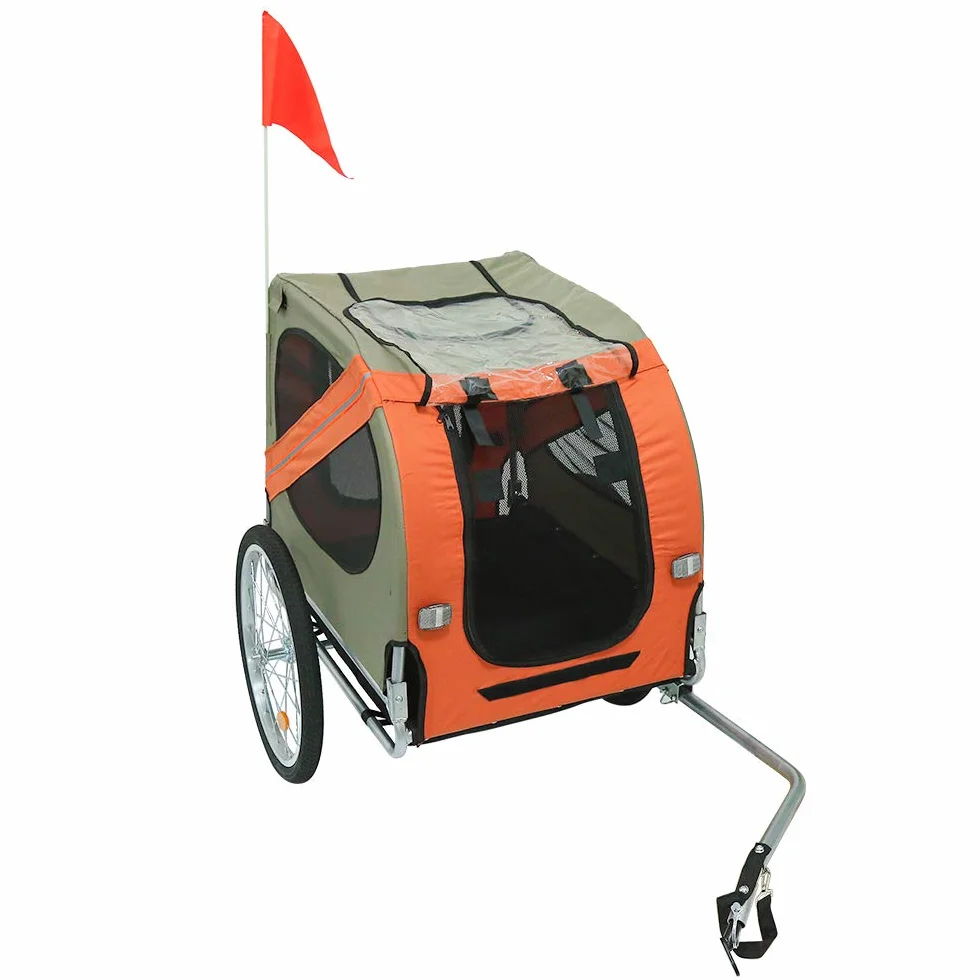 sarah Carrellino Rimorchio per Cani Animali Domestici da Bicicletta 137 x 73 x 90 Trailer Biciclette, Rimorchio Bicicletta per Cani con Frizione e Cinture di Sicurezza（Grigio Arancio）