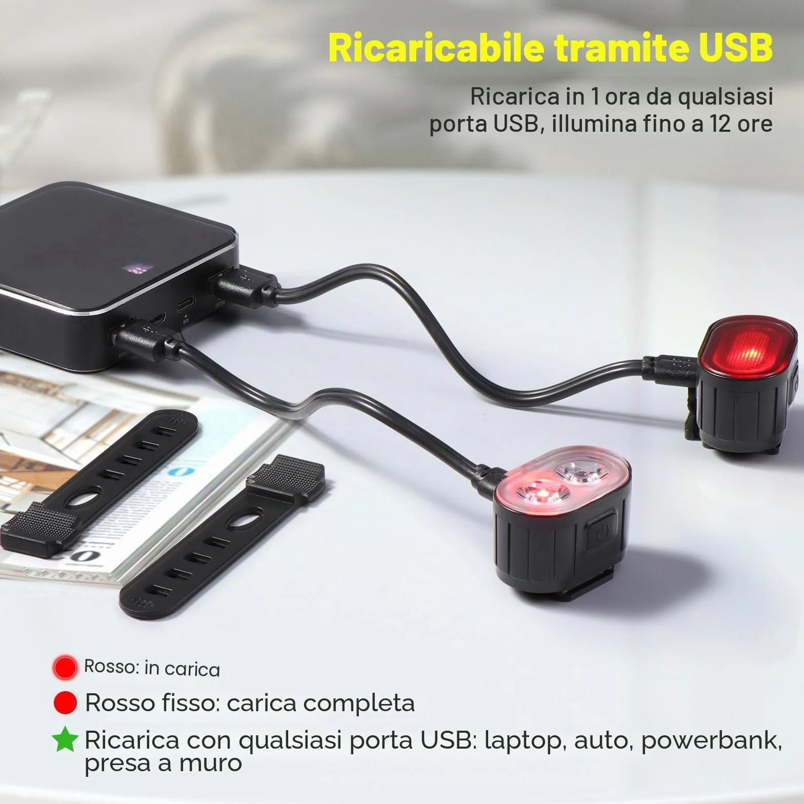 Oderra Luci Bicicletta Led, Ricaricabile USB & Impermeabili IPX5 Luci LED Bici, Lunga Durata Della Batteria, 4+6 Modalità Ultra Luminose Luce Bici Anteriori e Posteriori