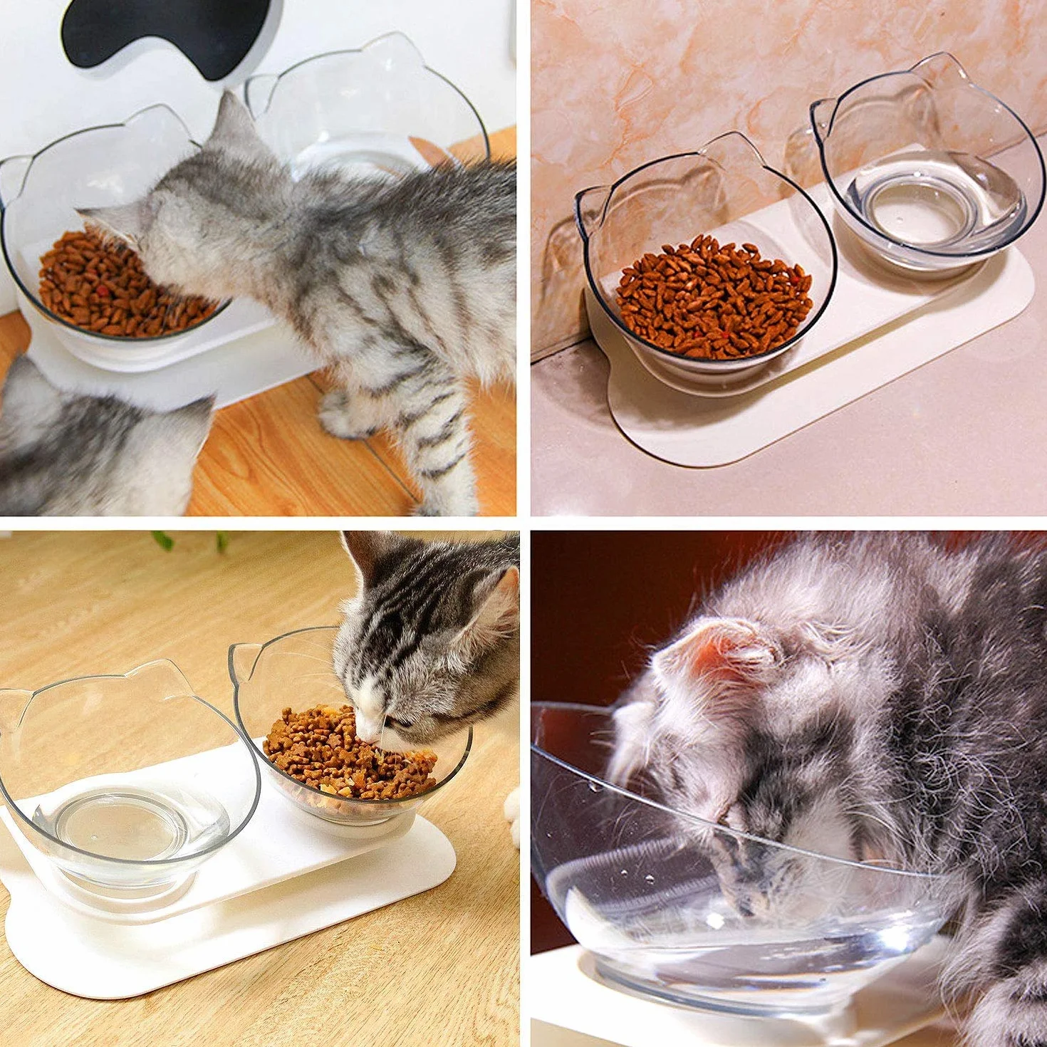 NC Ciotole Cibo per Gatti, Ciotole Inclinabili 15°, Doppie per Alimenti Ciottola Trasparente Gatto