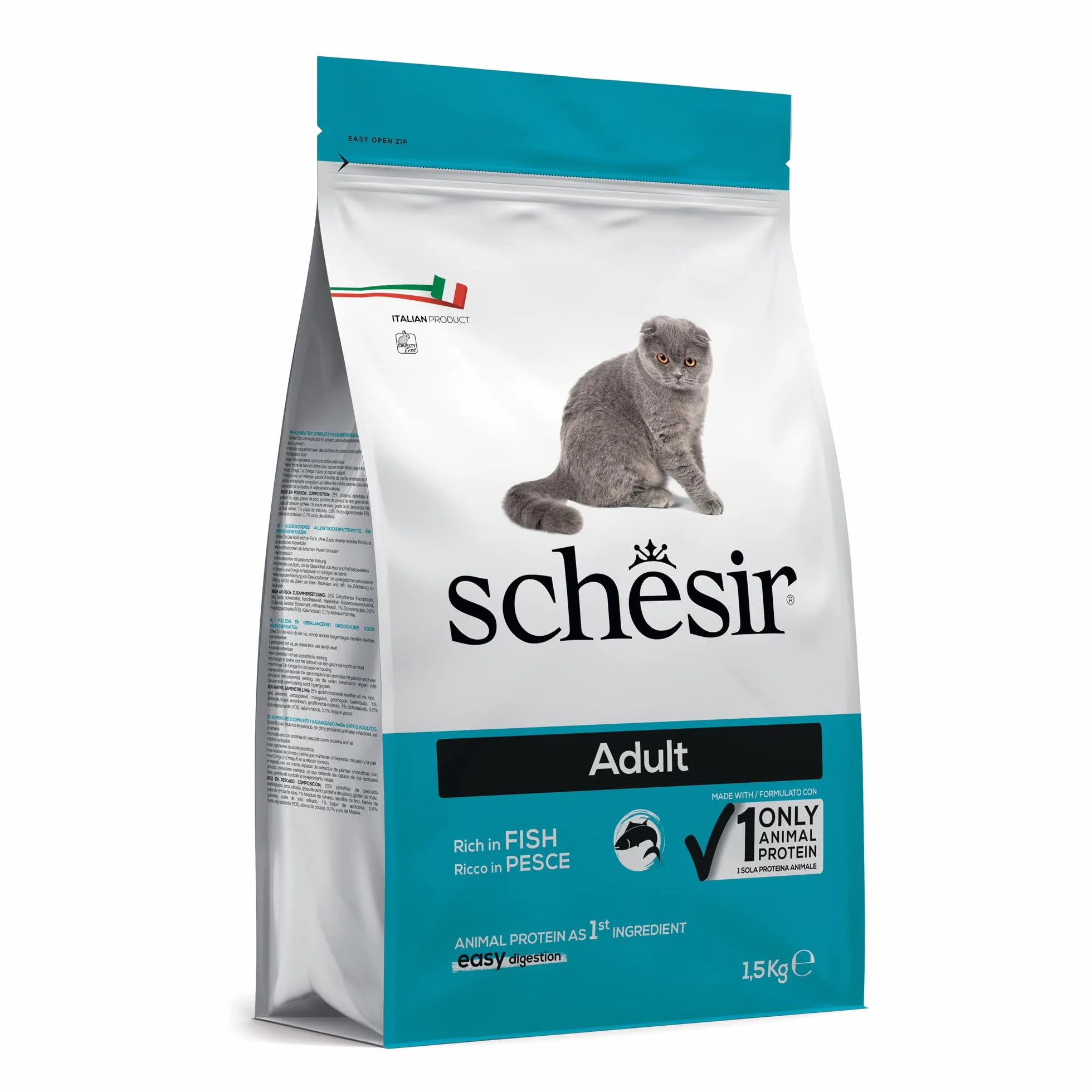 Schesir Adult, Alimento Secco Completo per Gatti Adulti, Con Prosciutto, Vitamine Aggiunte, Senza Conservanti e Coloranti, 1,5 kg