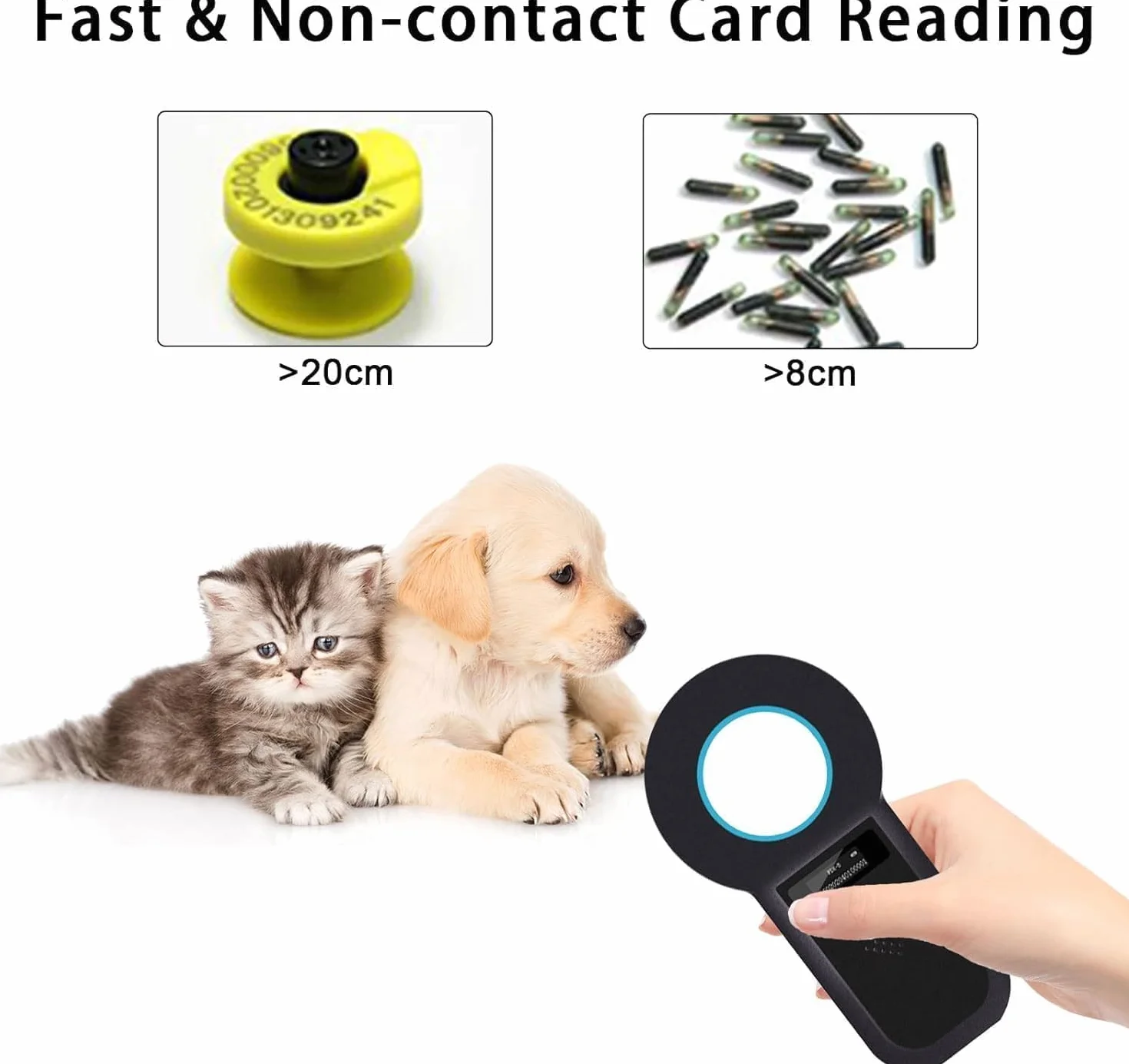 Lettore di microchip per animali domestici, con display OLED, 128 pezzi, per il monitoraggio degli animali, per ISO 11784/11785, FDX-B e ID64-RFID