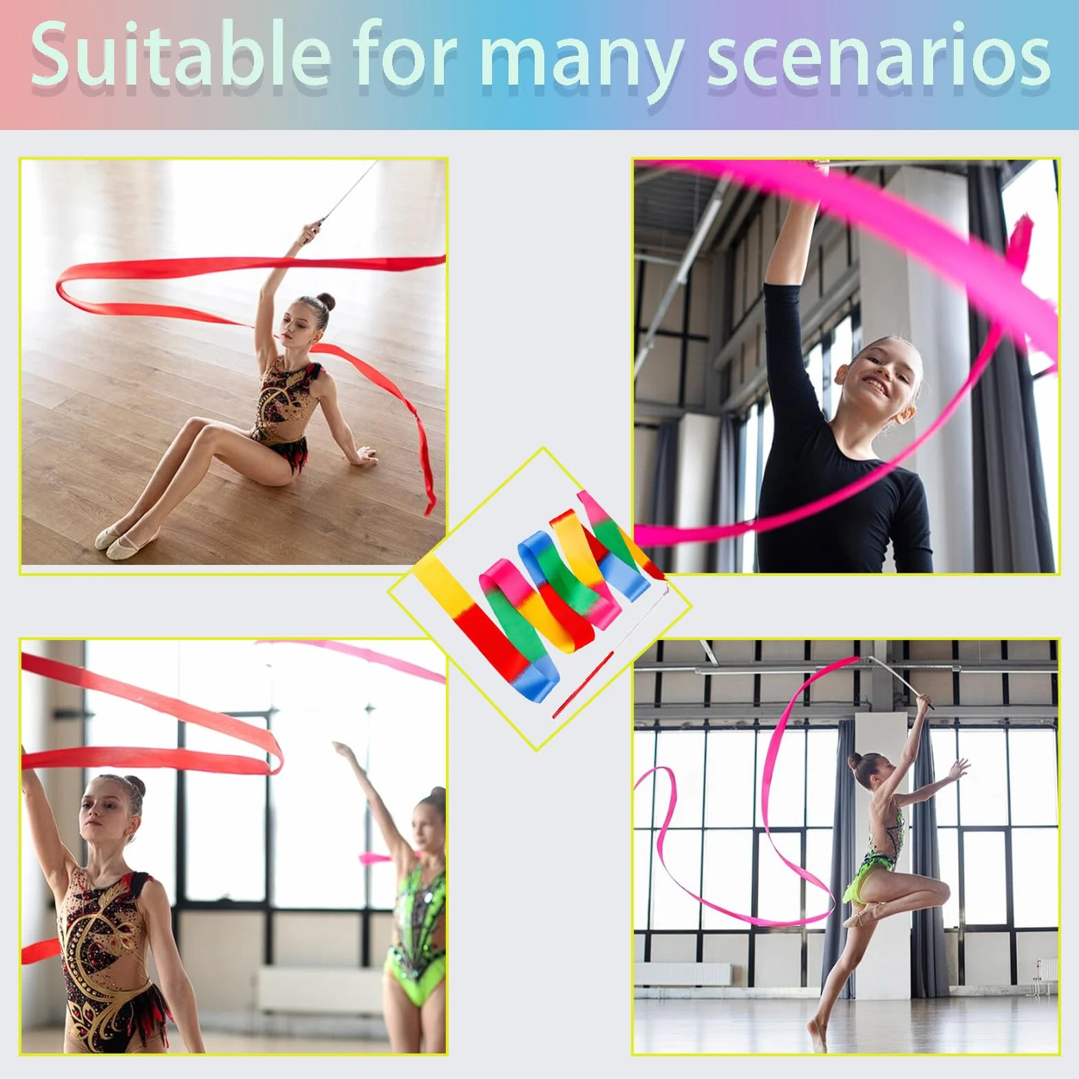 Nastri Ginnastica Ritmica 10 Pezzi 2M Bacchette per Bambini Danza Baton Twirling Sportiva
