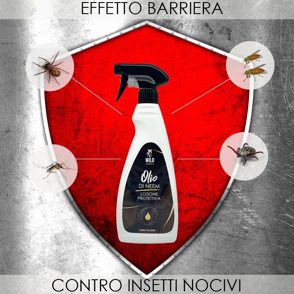Olio di Neem Lozione Spray Repellente Zanzare Antiparassitario per Cavalli 100% Naturale 500ml Made in Italy