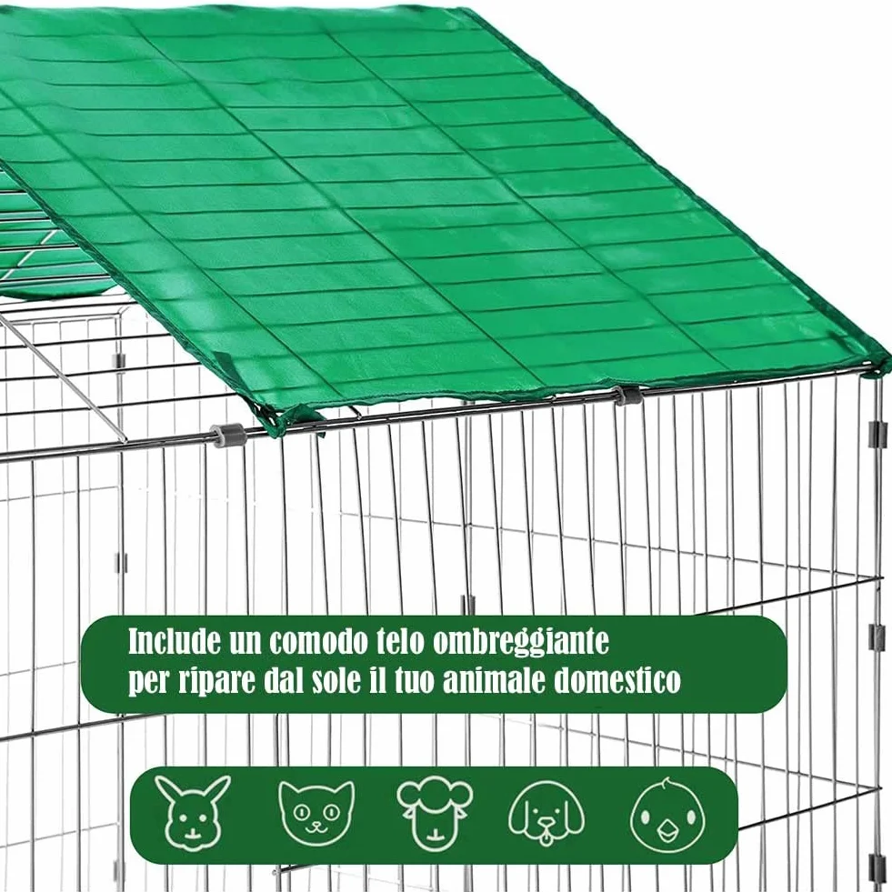Bakaji Recinto Recinzione per Animali Gabbia per Conigli Conigliere Pollaio Porcellini D'india Per Piccoli Animali Da Esterno Telo Protezione Dal Sole Materiale in Acciaio (180 x 75)