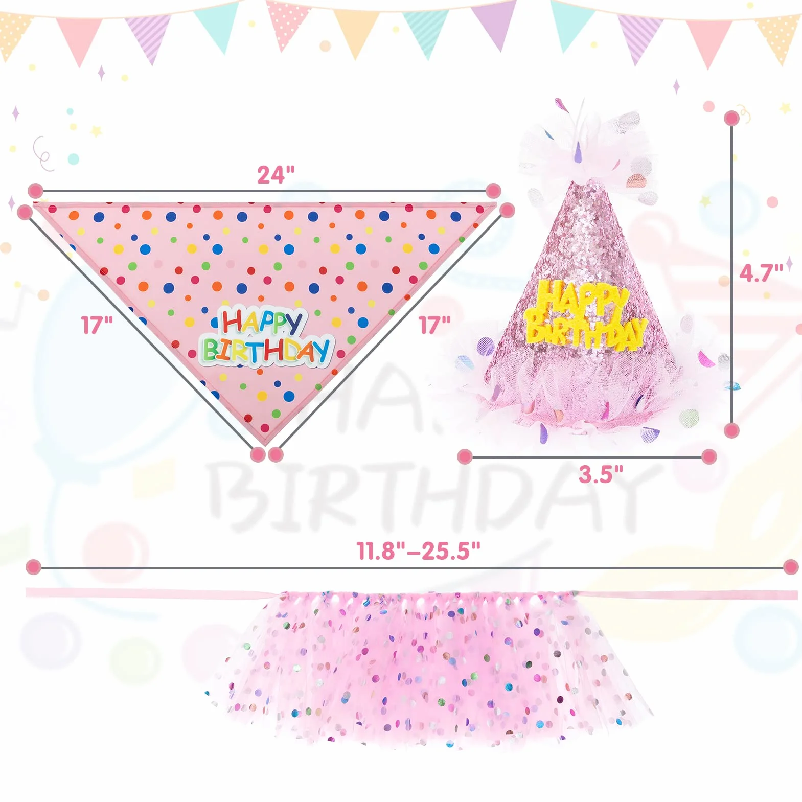 SCENEREAL Bandana compleanno cani con cappello vestito ragazze, gonna tutù rosa cani piccola media grande