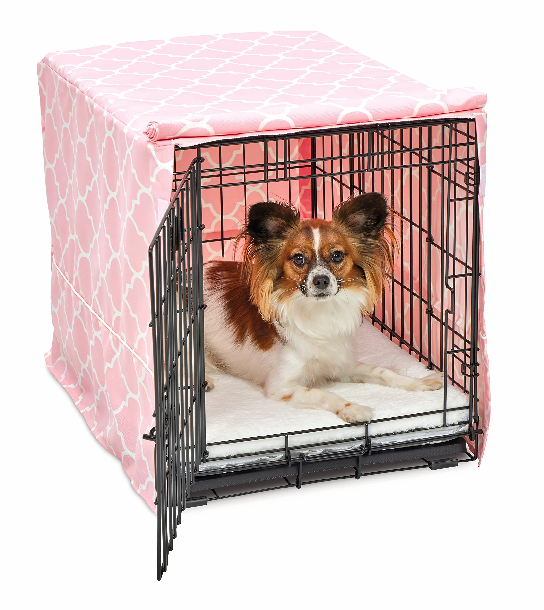 New World Copertura per gabbia per cani di piccola taglia con protezione in teflon, in policotone, per la maggior parte delle gabbie da 61 cm, stampa rosa, lavabile in lavatrice, riduce l'abbaiare