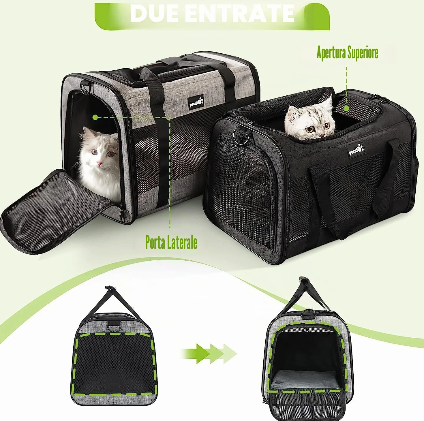 Pecute Trasportino per Gatto & Cani, Borsa per Gatti, Borsa da Viaggio Portatile per Cani, Tessuto a Maglia Traspirante, Adatto per Viaggi Lunghi e Brevi, Usato per Gatti e Cuccioli Meno di 9KG