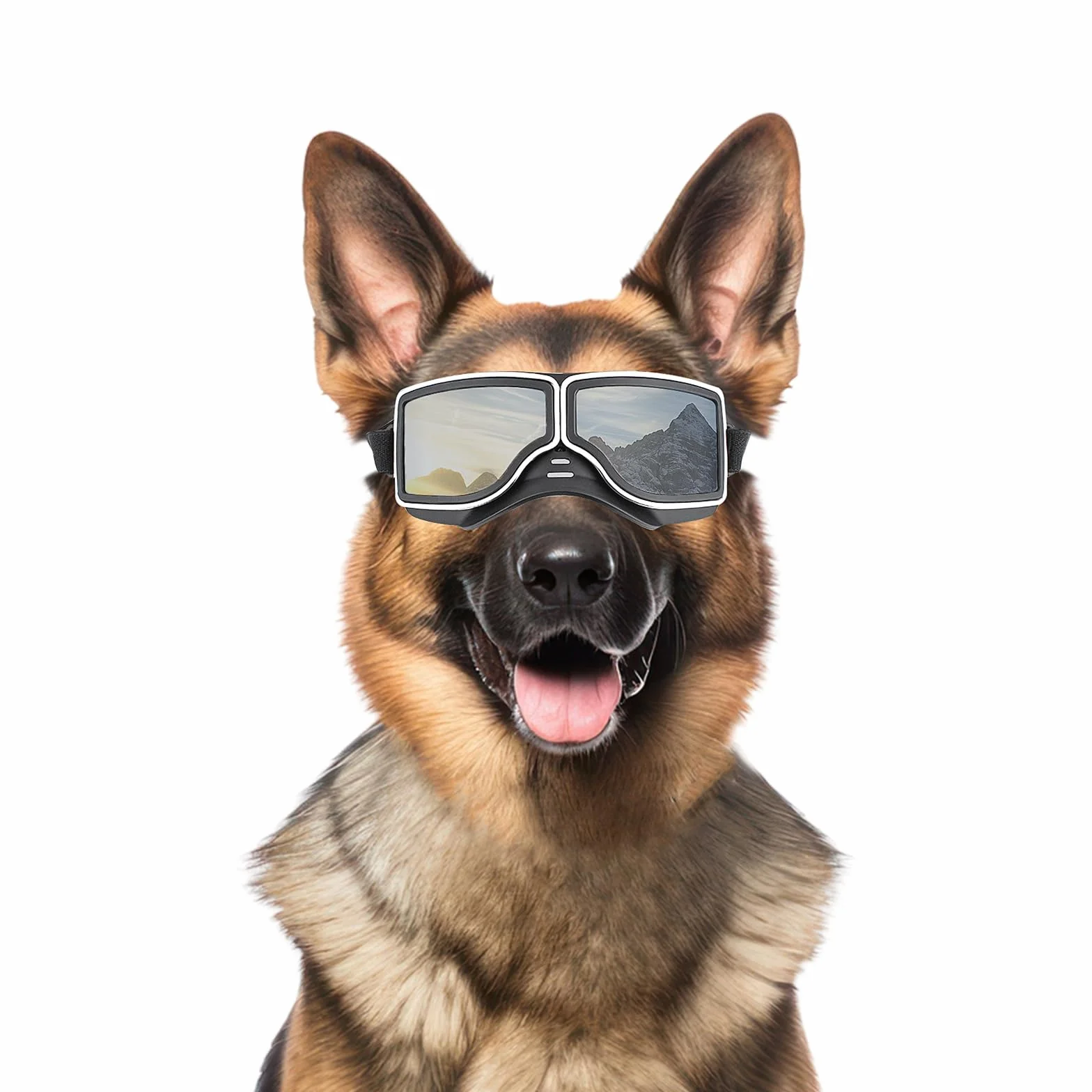 NAMSAN Occhiali per cani con protezione UV, antivento, antipolvere, con cinturino regolabile, per cani di medie e grandi dimensioni, colore: argento