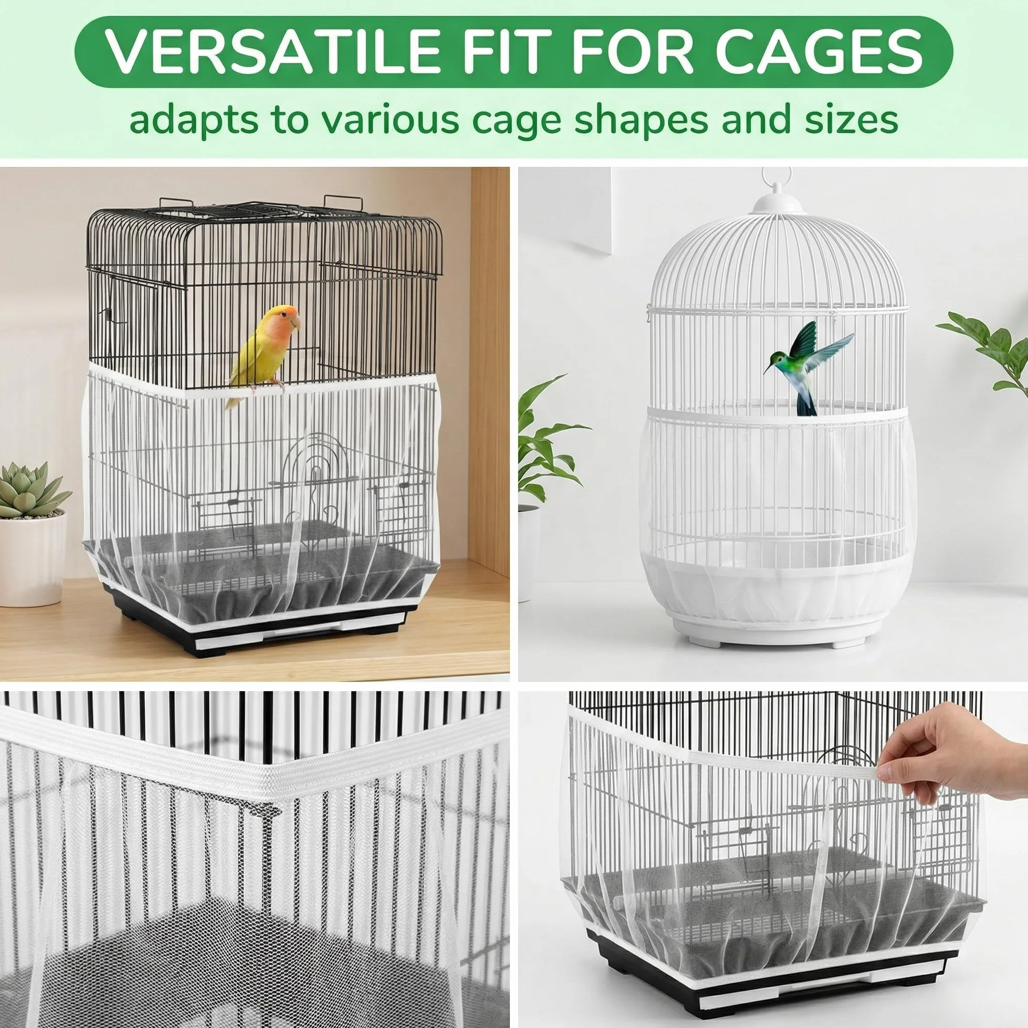 2 Pezzi Rete gabbia per uccelli, Cattura Semi in Nylon per Gabbia Pappagalli, Adatta a Gabbie con Circonferenza 140-170CM