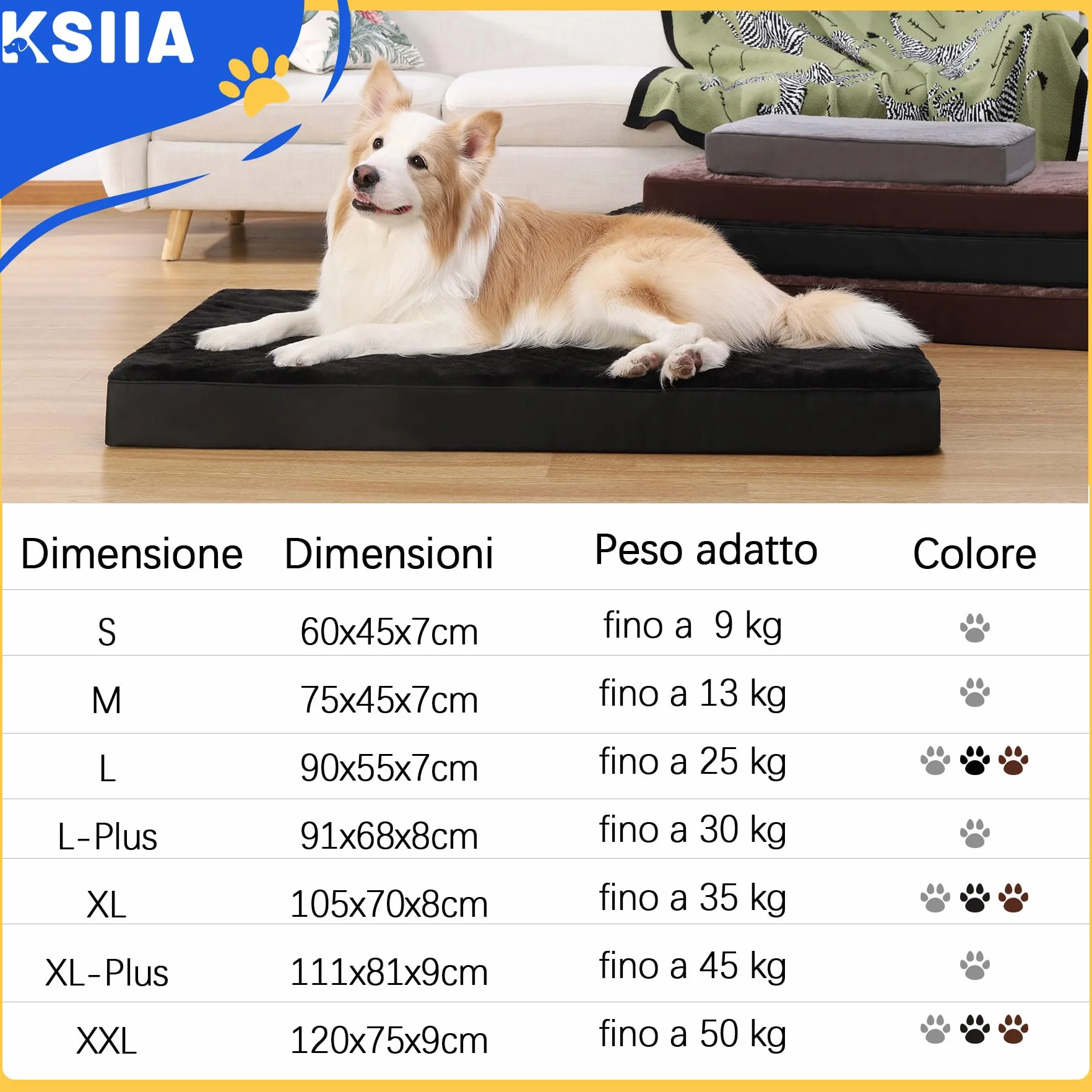 Cuscino per Cani Ortopedico Foam Lavabile 88x55x7cm Grigio