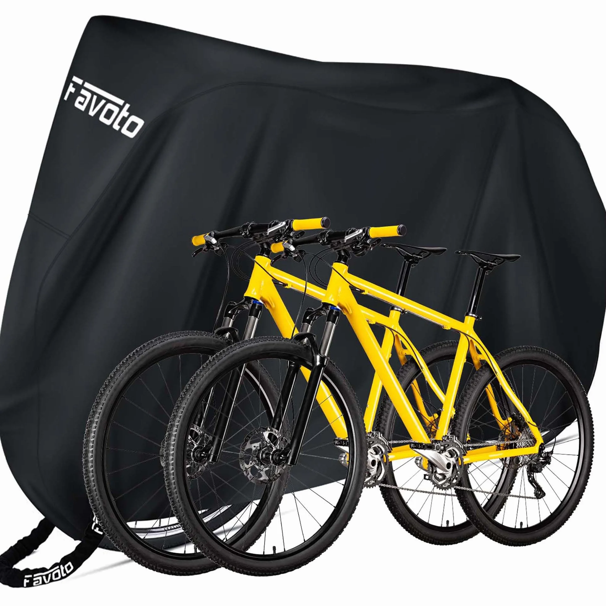 Favoto Telo Copri Bicicletta da Esterno Impermeabile, Robusto Tessuto Oxford, Protezione da Sole, Pioggia e Polvere, Antivento con Borsa per il Trasporto (Nero, per 1-2 biciclette)
