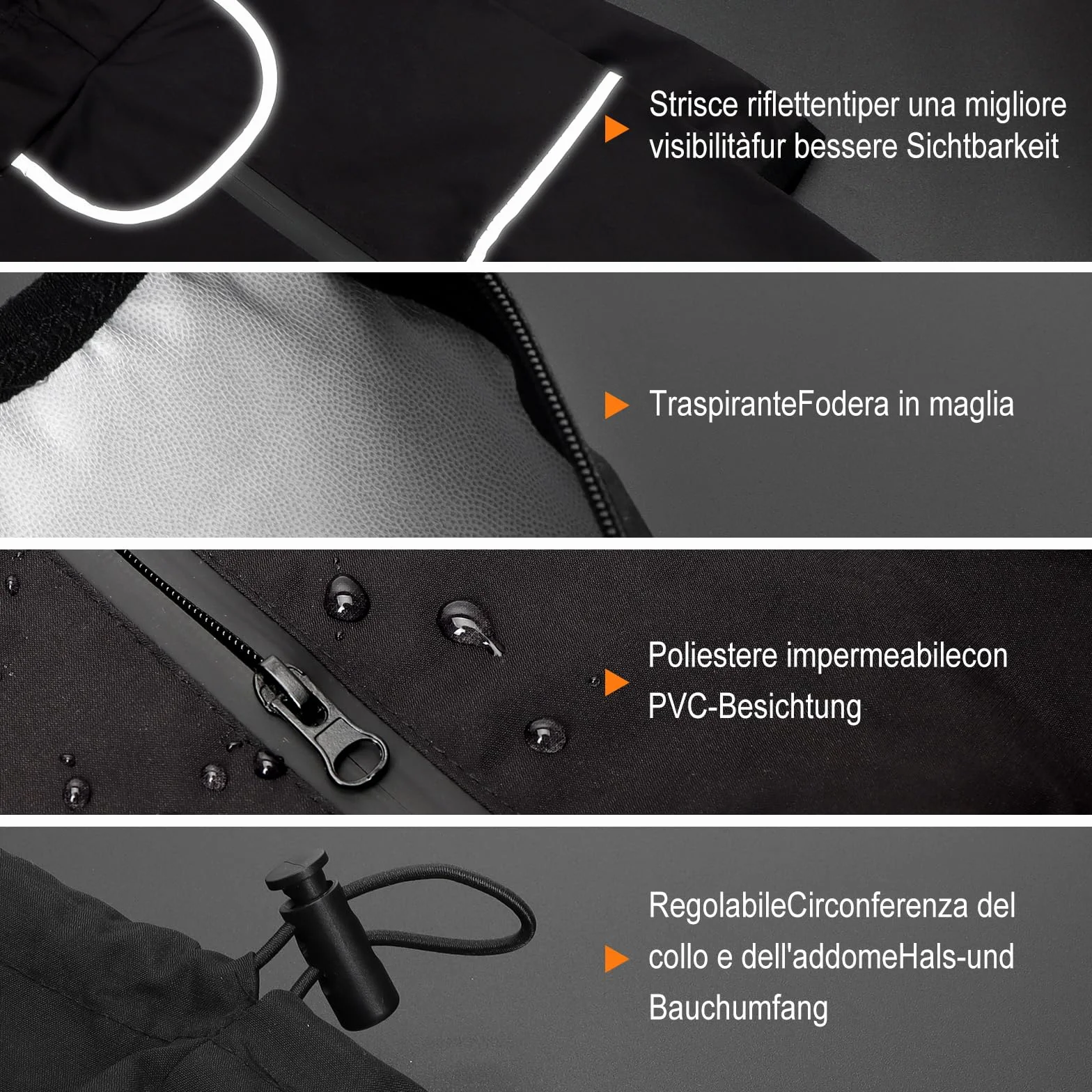 KoKoBin Impermeabile per cani riflettente per cani con cappuccio Impermeabile a quattro zampe Super leggera e traspirante Impermeabile Cane Giacca di taglia media e grande (Nero, 3XL)