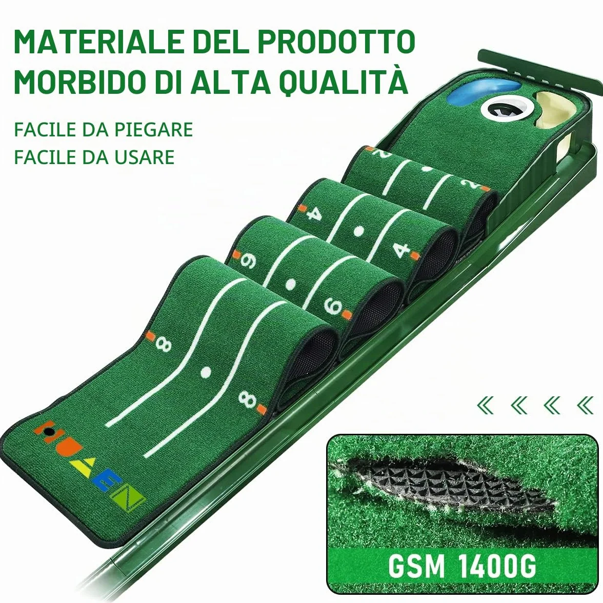 Putting Green, Tappetino da Golf per Interni Con Ritorno della Palla e 3 Fori, Attrezzatura da Allenamento per Casa o Ufficio, Accessori Regalo