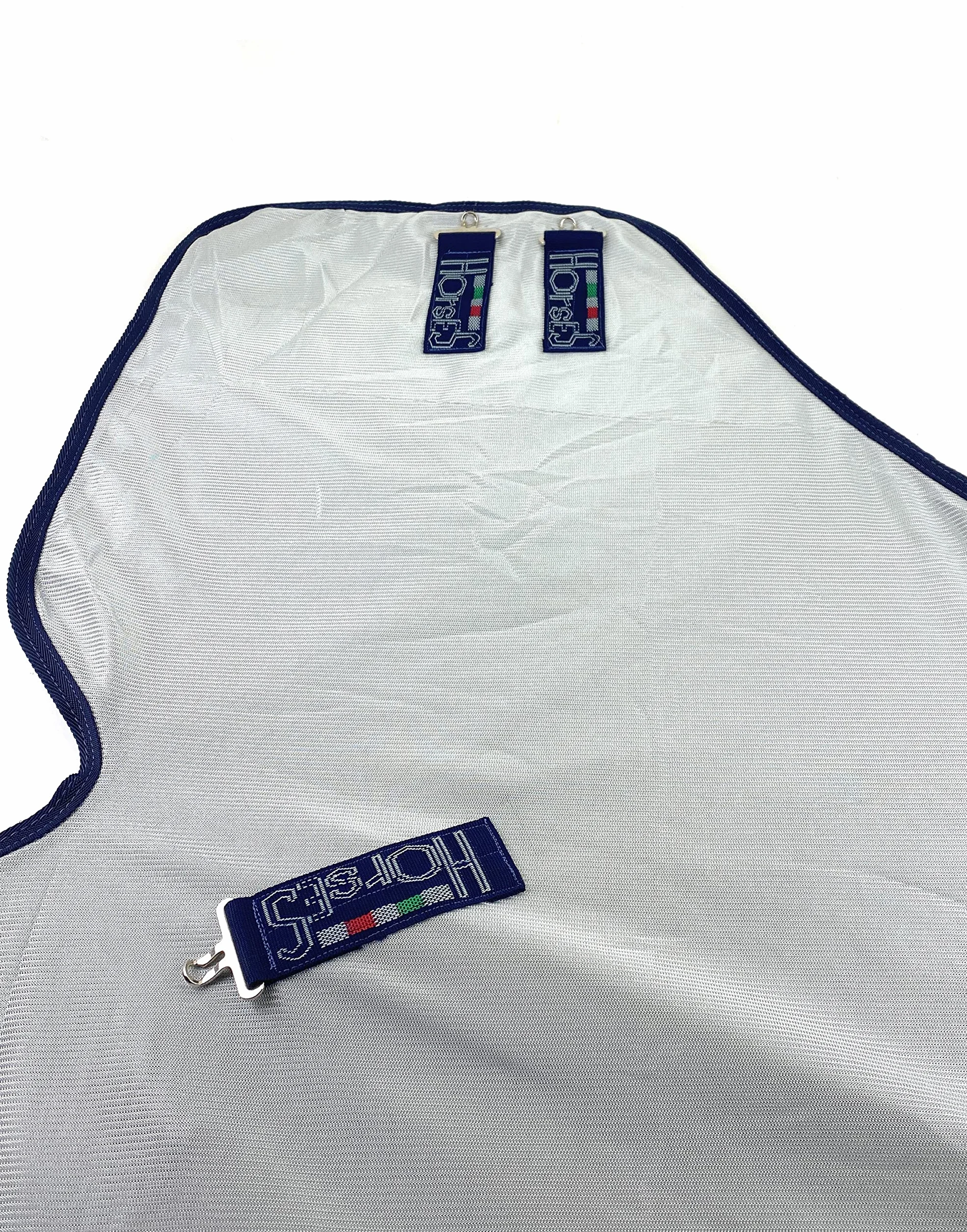 Horses, Coperta Antimosche in Rete Silver Sheet, per la Stagione Estiva, Riflette Luce e Calore, Tessuto in Rete Fitta Contro Mosche ed Insetti, 135 cm
