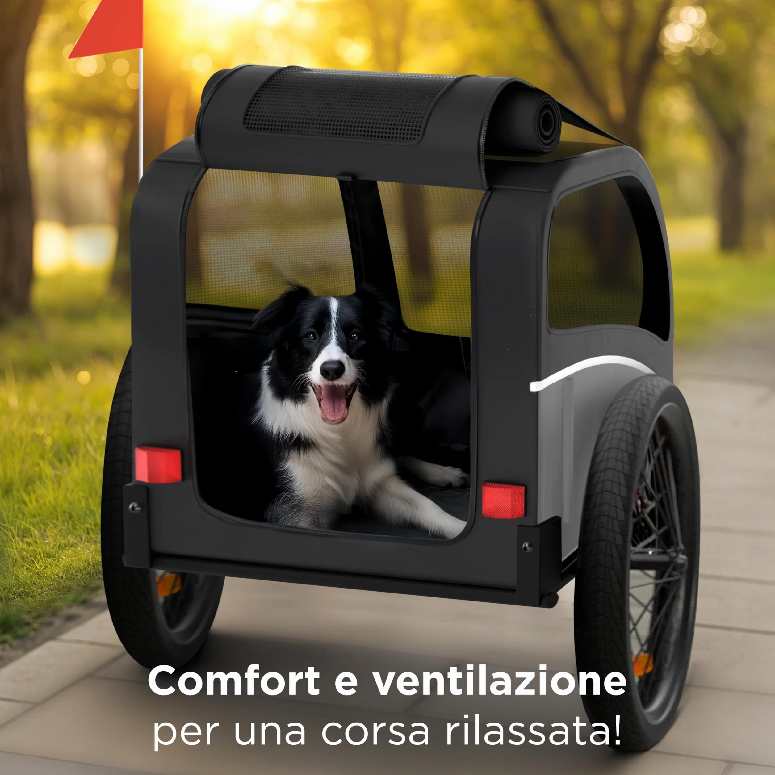 Rimorchio Bici Cani – Carrello per Cani Pieghevole fino a 40 kg – Carrello Bici per Cani con Gancio e Catarifrangenti – Carrello Cane – Rimorchio Cane – Compatibile con E-Bike