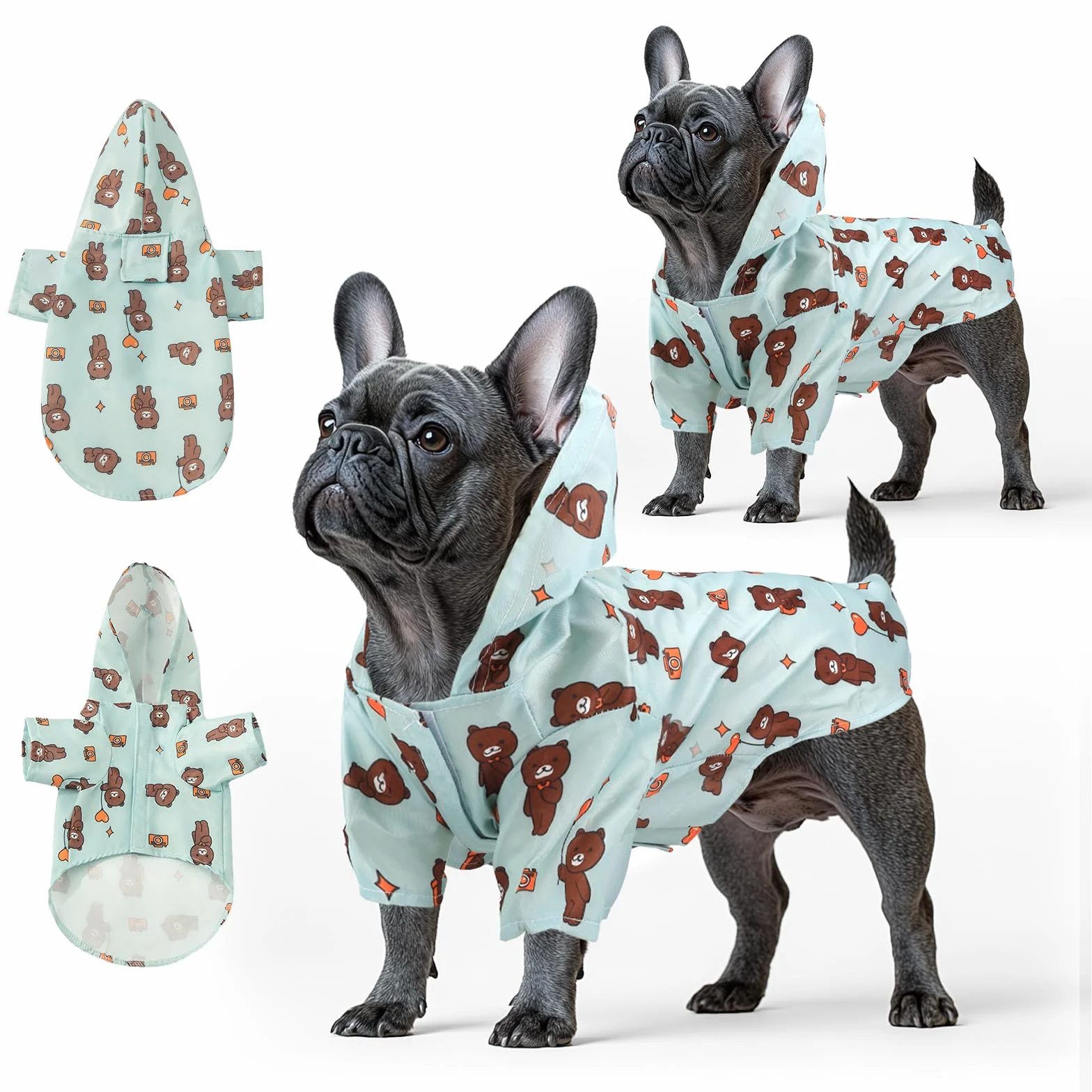 2 impermeabili per cani, leggeri, con foro per imbracatura, con cappuccio, per cani di piccola taglia 1-6Kg (Verde, XL)