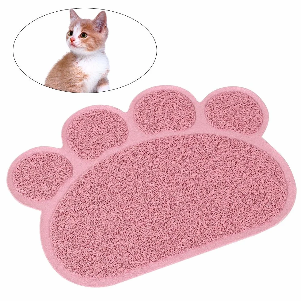 KINGCOO Tappetino Lettiera Materassino Pet, Impermeabile Tappeto per Animali a Forma di Zampa Lettiera Catcher Trapper Table Food Tappetino per Cane Gatto Ciotola Tessuto,30cmx40cm,PVC (Loto Rosa)