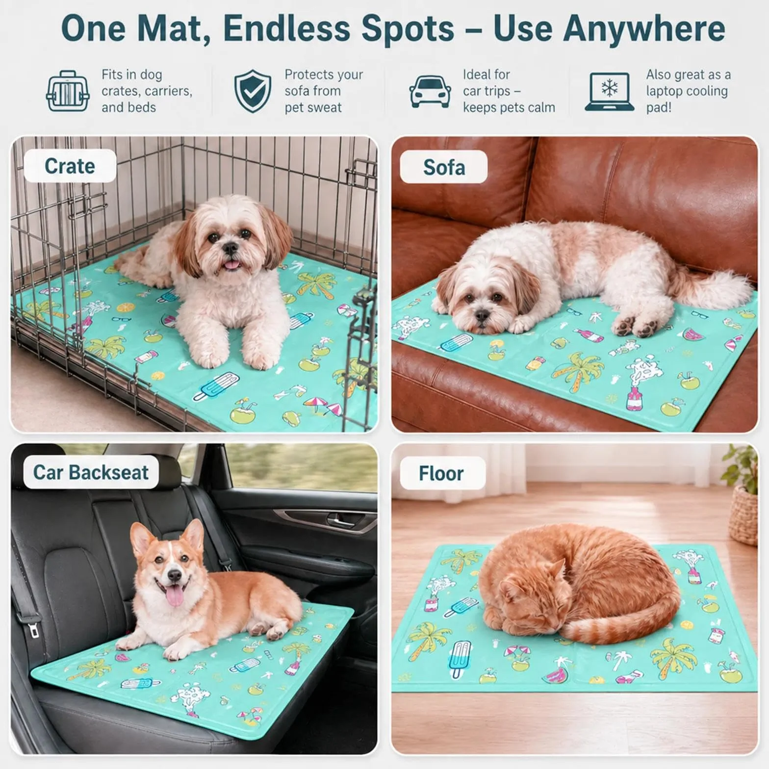 Tappetino rinfrescante per cani auto raffreddante lavabile 40x50 cm Verde