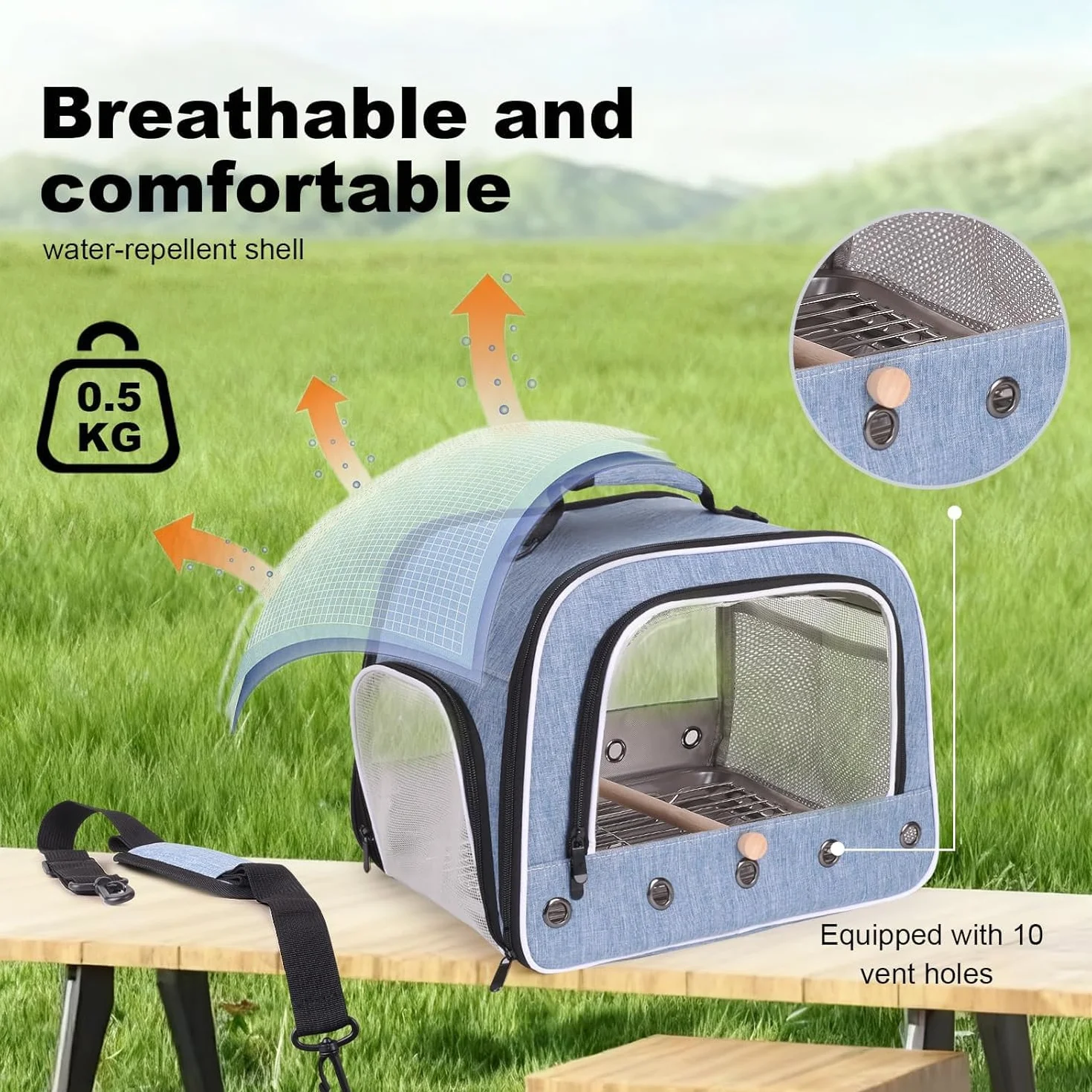Trasportino per uccelli per il trasporto di pappagalli di grandi dimensioni, borsa portatile con vassoio in metallo e griglia per uccelli medi e grandi come il grigio africano, calopsita e pappagallo