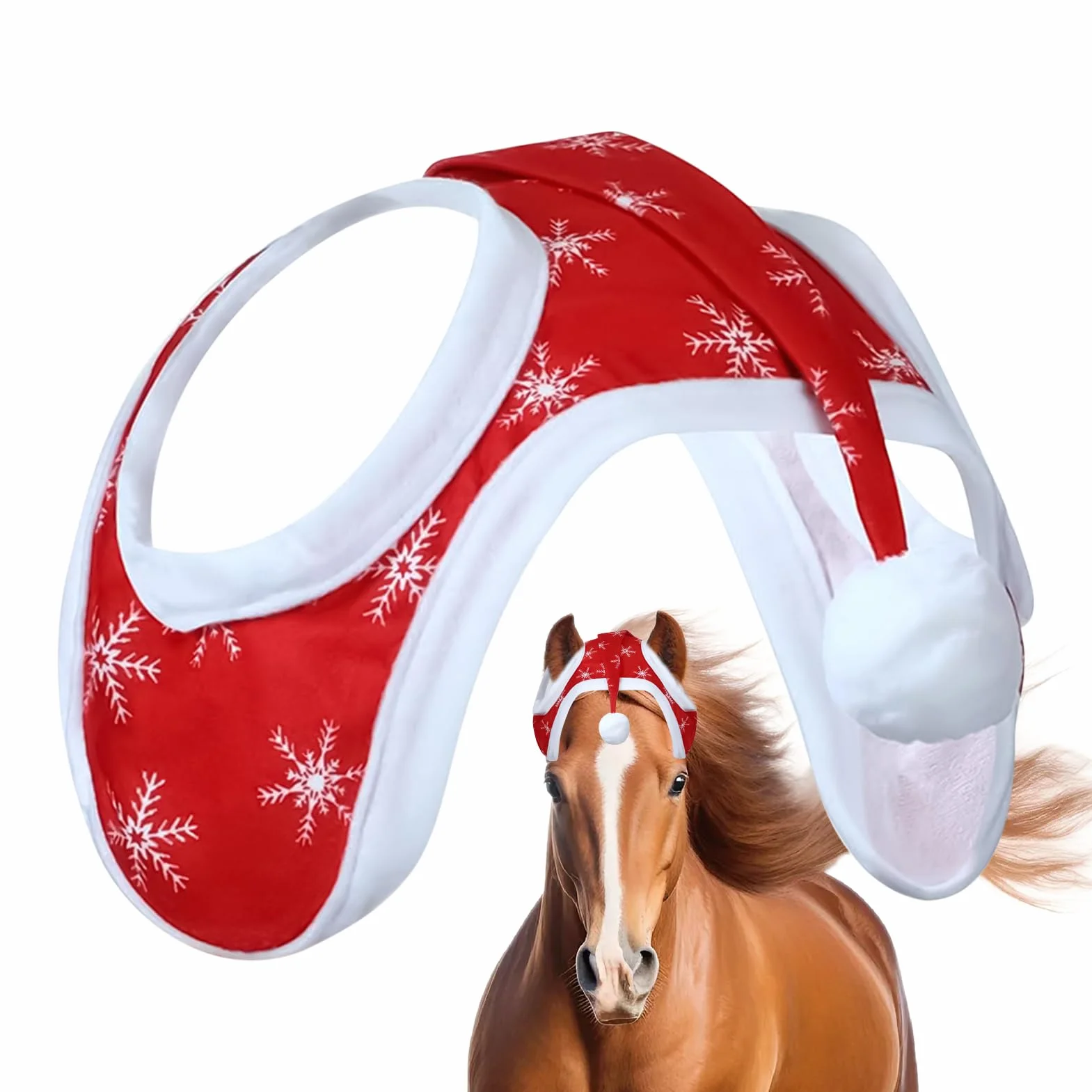 Cappello di Natale per cavallo Babbo Natale copertura testa fiocco neve costume equitazione invernale