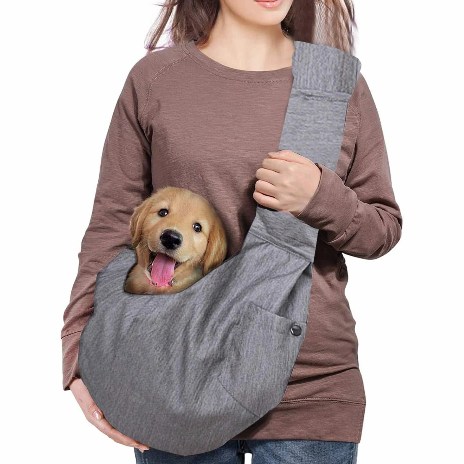 Trasportino per Cani e Gatti,Borsa a Tracolla per Animali Domestici Borsa a Tracolla Regolabile Imbottita con Tasca Frontale per Cani per Tote Metro all'aperto (Gray)