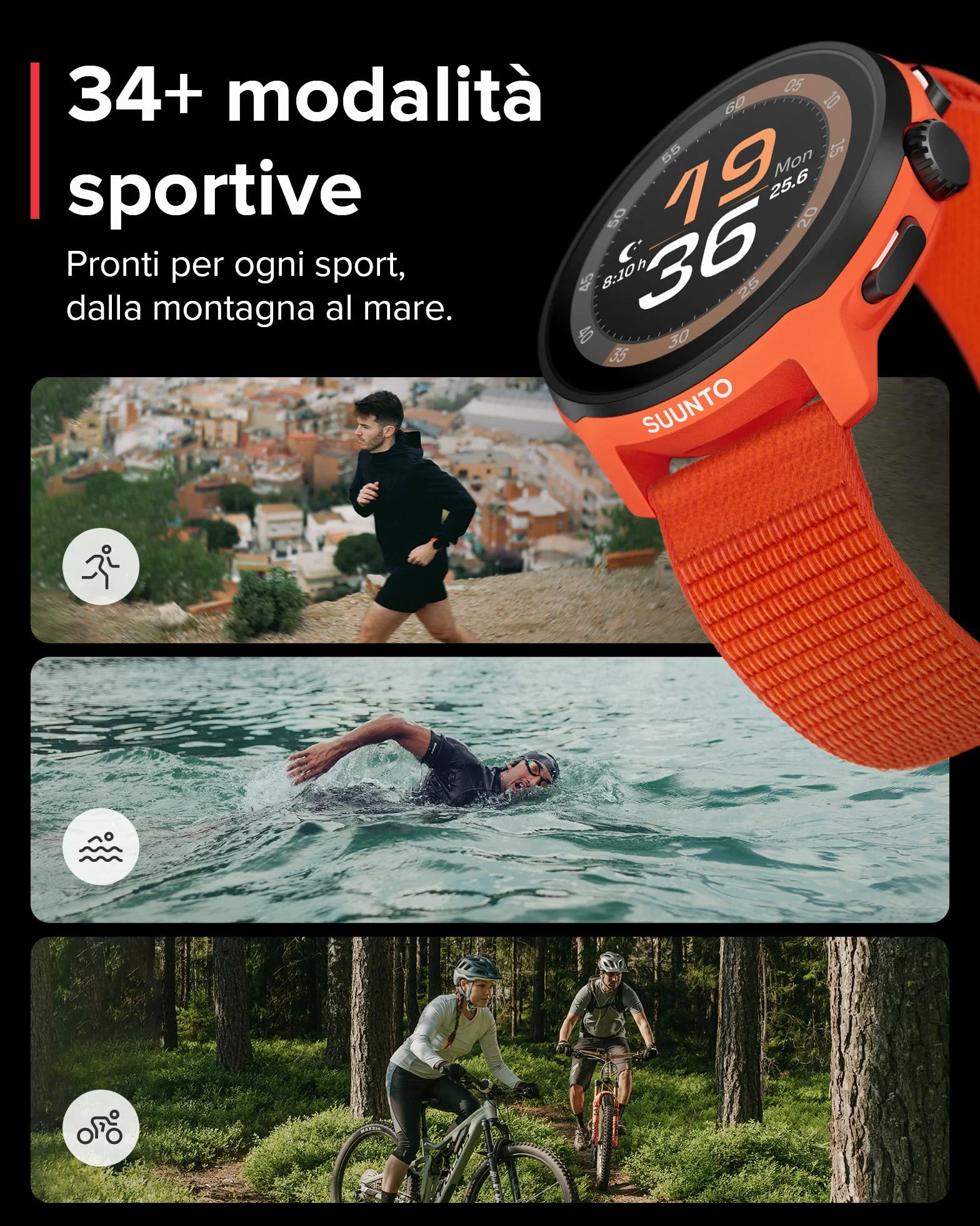SUUNTO RUN Orologio Sportivo da Corsa, 1,32" AMOLED Touchscreen, Tracker Attività, Smartwatch per Running, GPS Dual Band, Monitoraggio della Frequenza Cardiaca/Sonno, 12 Giorni di Autonomia, Musica