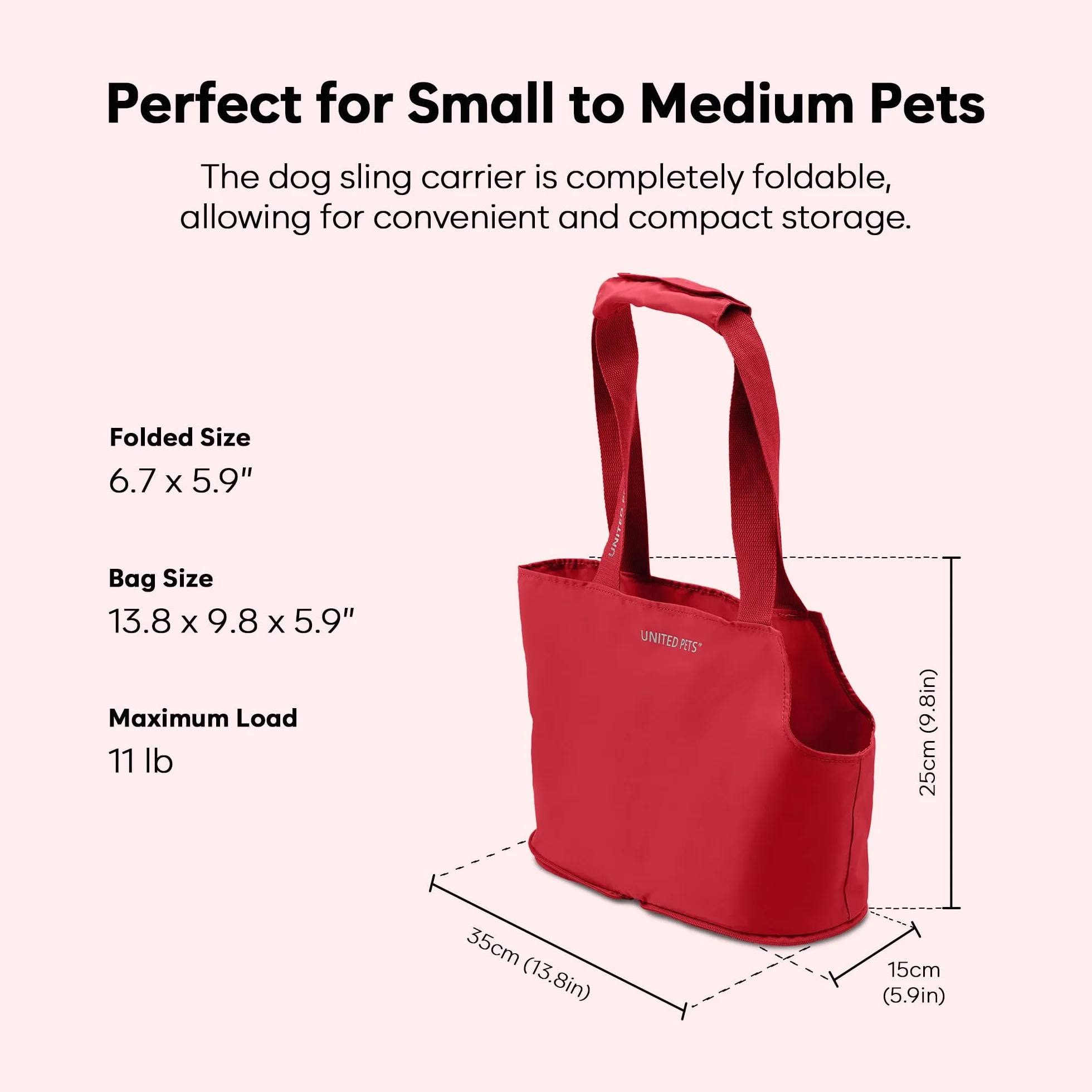 UNITED PETS Lazy Dog Borsa Trasportino per Cani Piccoli, Trasportino per Piccoli Animali Domestici, di Design, Leggera, Pieghevole, Rosso