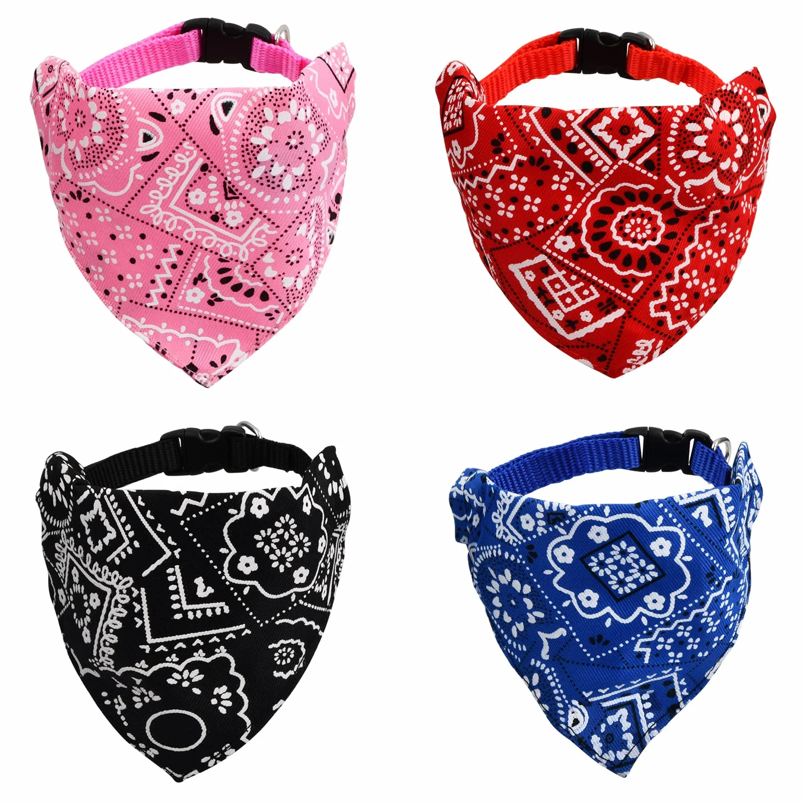 4Pcs Bandana per Cani,Collare a Bandana per Cani,Regolabile Sciarpa Bandana Animale,Bandana Triangolare Cane Lavabile per Cani Gatto di Taglia Media Grande Piccoli (Rosso,Blu,Nero,Rosa) (M)