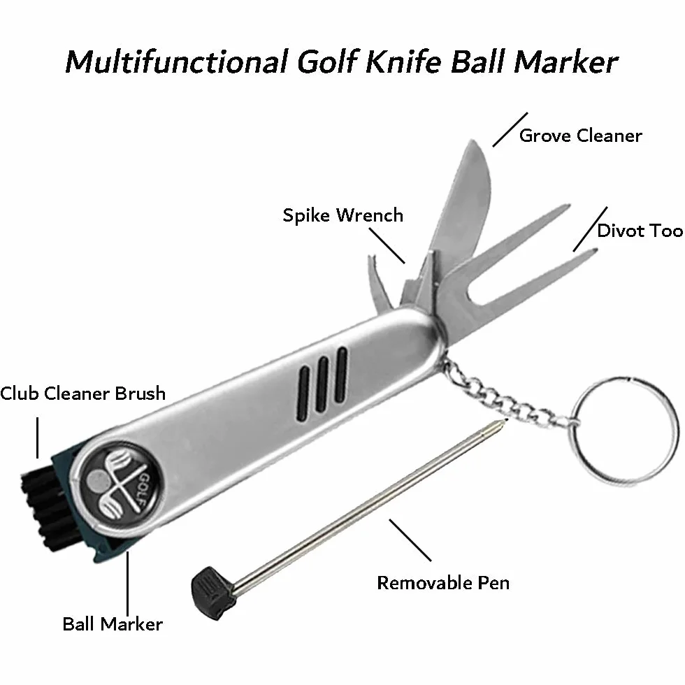 Kit Accessori Golf Spazzola Asciugamano Strumento Riparazione Marcatore Palline