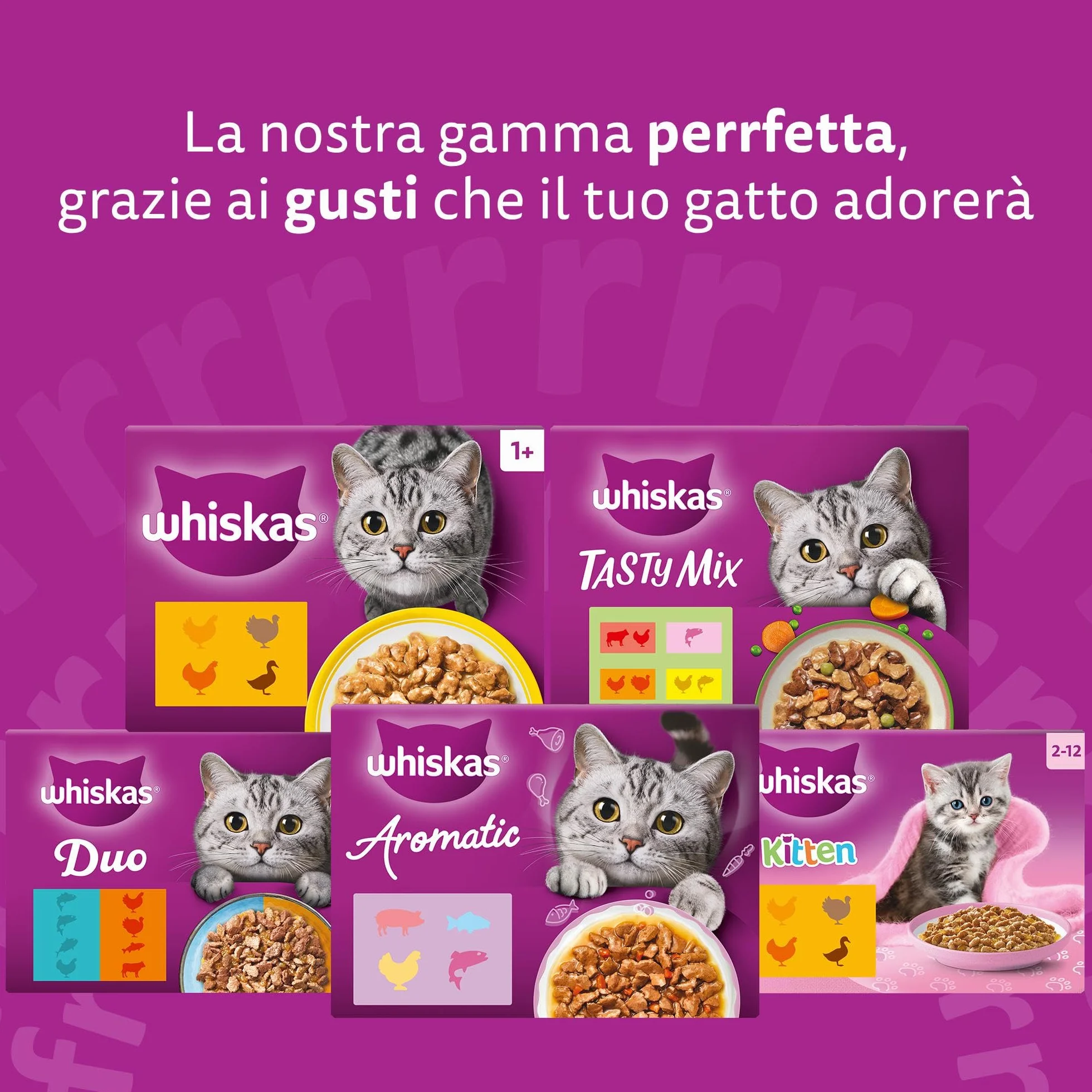 Whiskas Pranzetti Selezione di Pesce 1+ Adulto, Cibo Umido per Gatto, 12 Confezioni ognuna da 6 bustine x 50g (72 Pezzi in Totale)
